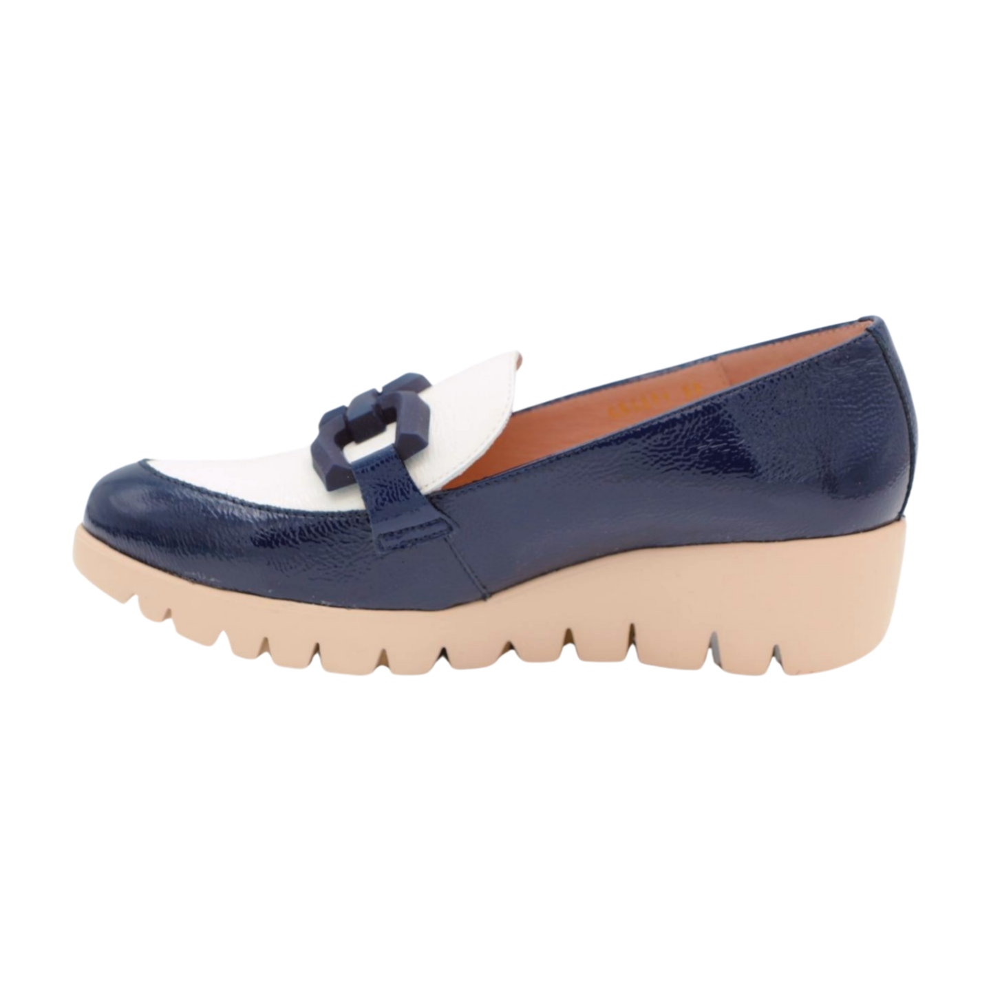 WONDERS C 33311 Navy Patent Leather Wedge Heels with Cream Trim and Navy Buckle - Perfect for Office, Parties, and Casual Outings