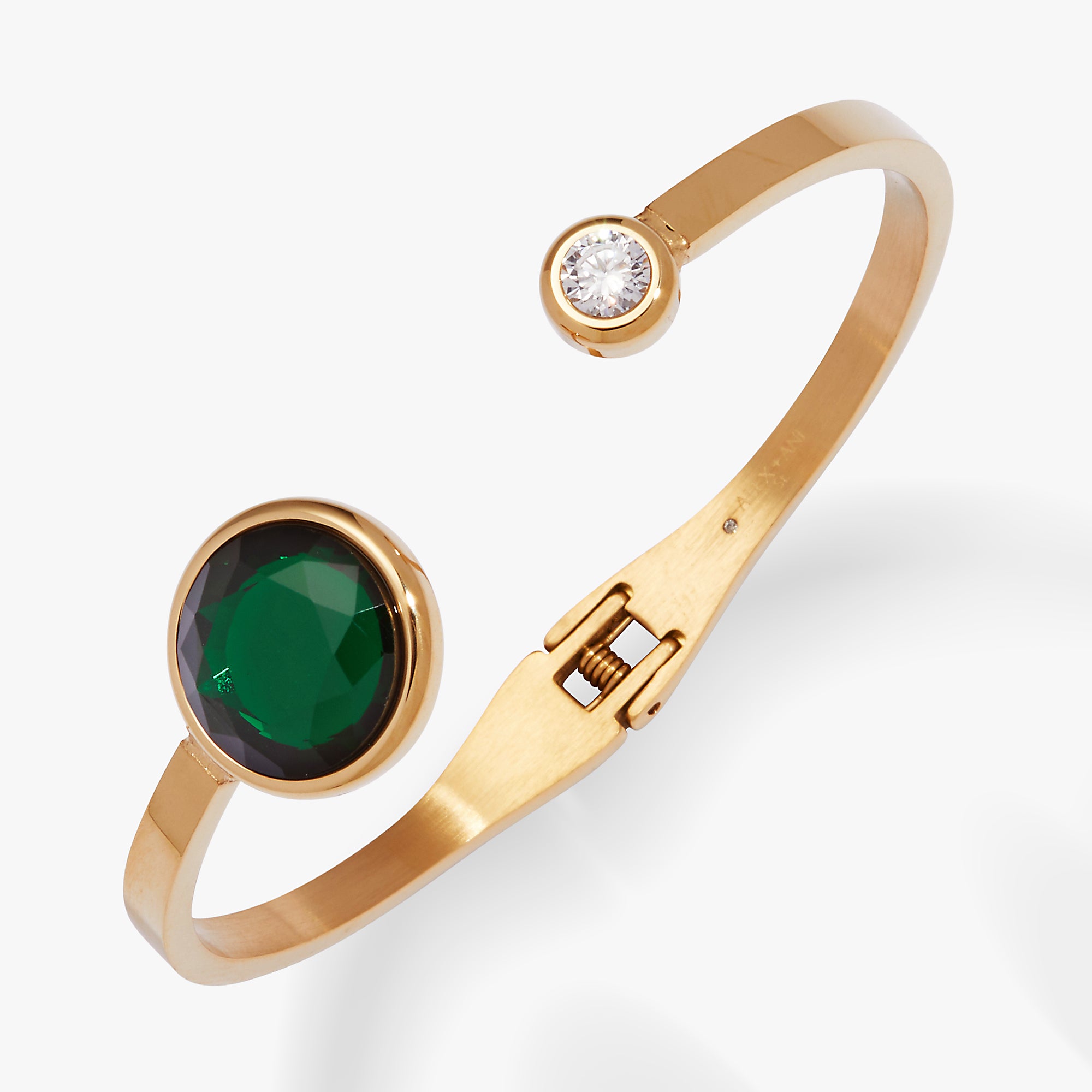 Emerald Crystal Hinge Cuff Bracelet - Elegant Adjustable Jewelry for Women, Perfect for Weddings, Parties & Special Occasions