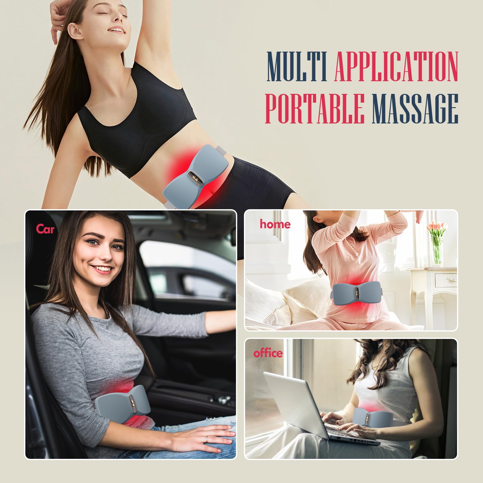 Portable Cordless Heating Pad for Cramps & Pain Relief - Electric Heating Pad with 3 Heat Levels & 3 Vibration Massage Modes - Fast Heating for Belly, Back & Muscle Pain - Perfect for Period Cramps, Backaches & Relaxation at Home or Office