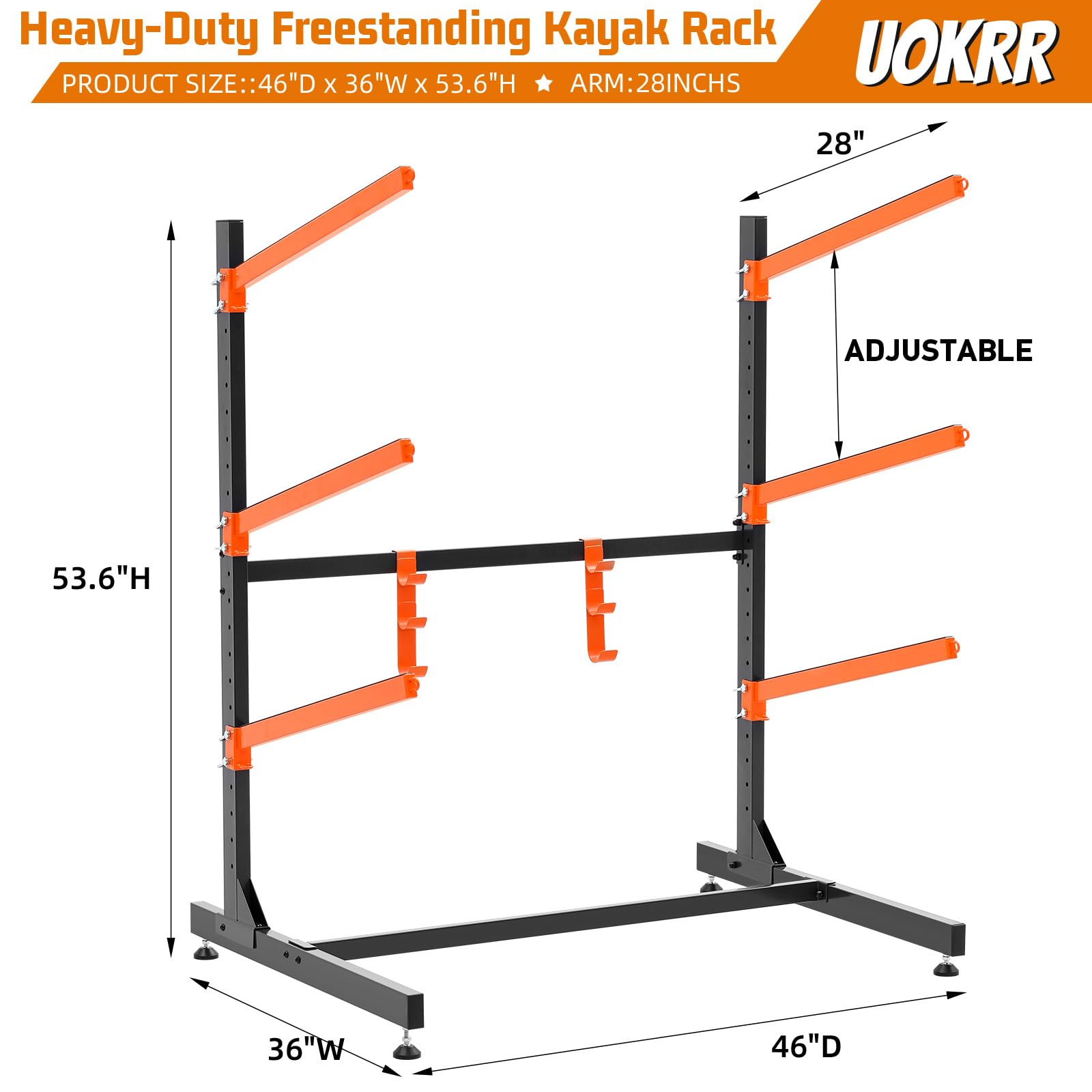 **Heavy Duty Adjustable Kayak Storage Rack for Garage - Freestanding Indoor & Outdoor Kayak Stand for Kayaks, Canoes, Surfboards & Paddleboards - Perfect for Garage, Backyard, or Dock Storage**