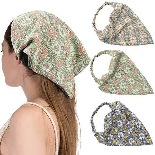 Floral Elastic Hair Kerchief Scarf Set of 3 - Stylish Headbands for Women, Girls | Perfect for Summer, Beach, Yoga, and Outdoor Activities