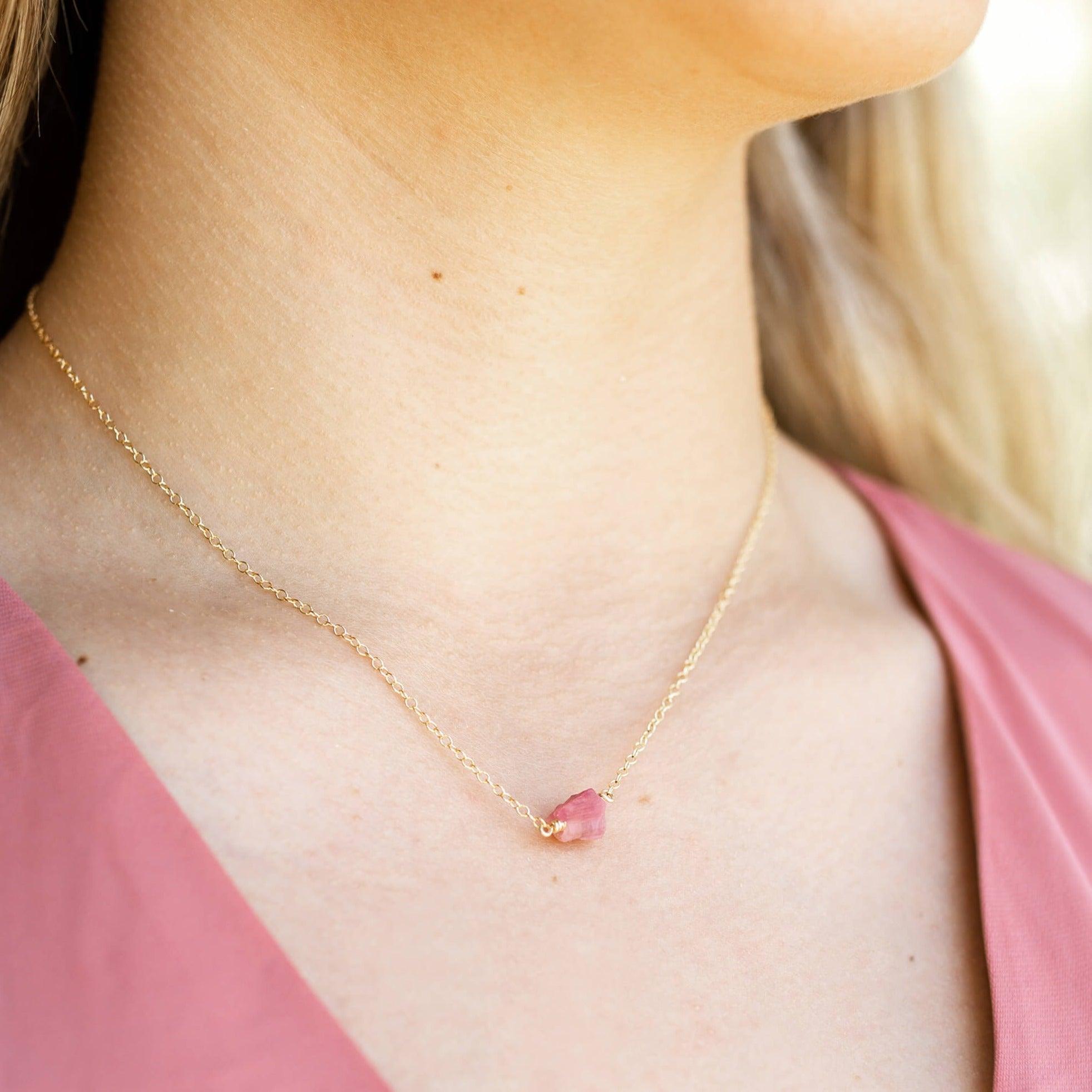 Natural Raw Pink Tourmaline Crystal Pendant Necklace - Healing Stone Jewelry for Women, Boho Chic Accessory | Perfect for Meditation, Yoga & Spiritual Gifts