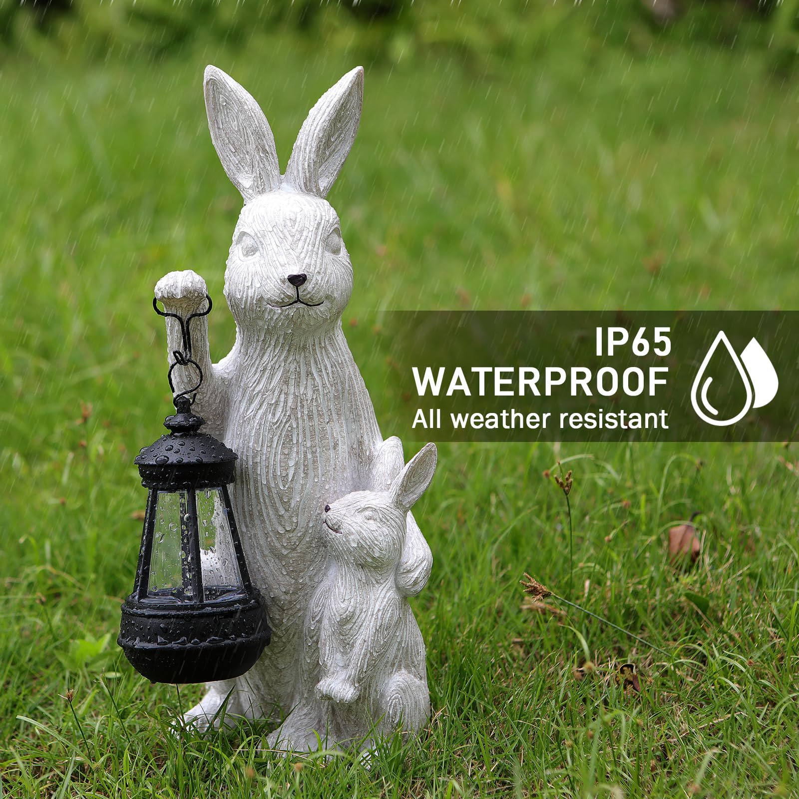 Solar Powered LED Bunny Garden Statue - Outdoor Rabbit Decor with Lights for Patio, Balcony, Yard - Unique Housewarming & Birthday Gift for Women - Perfect for Garden Decorations, Nighttime Illumination and Seasonal Displays