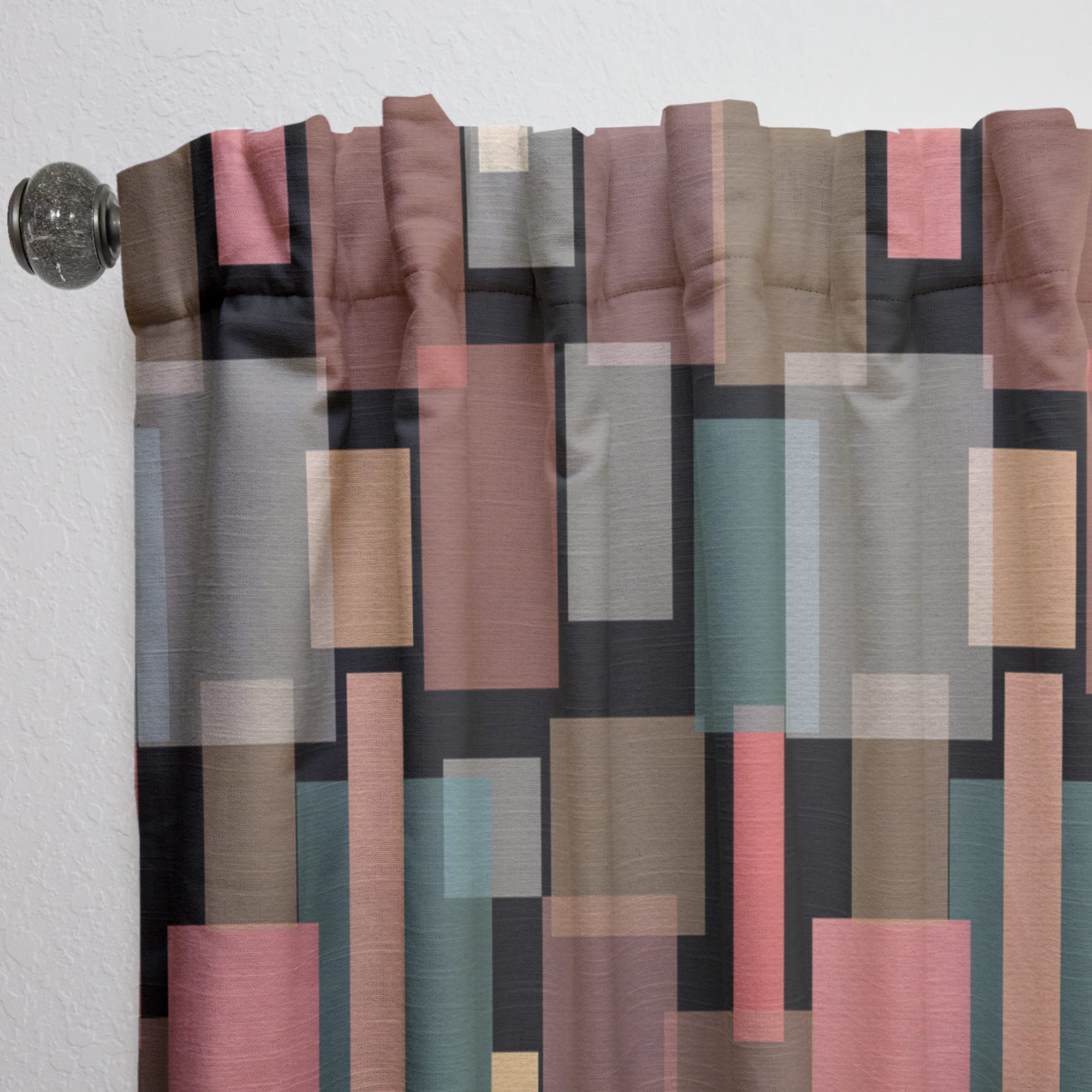 Retro Square Design II Thermal Insulated Curtains - Single Panel 52x90 Inches - Blackout Drapes for Bedroom & Living Room - Perfect for Home Decor and Light Control