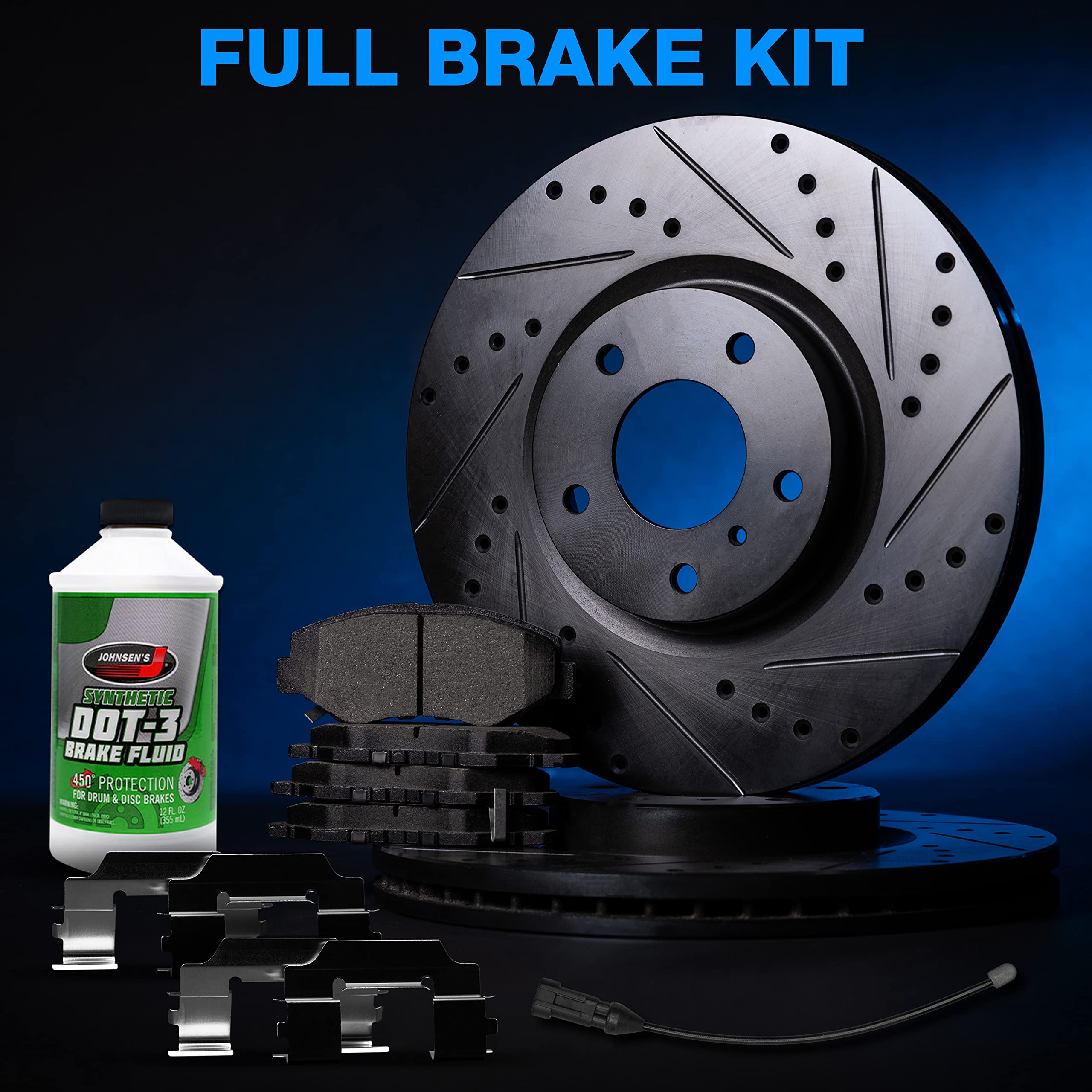 High-Performance Power Sport Front Brake Kit - Semi-Metallic Brake Pads & Rotors with Hardware & Sensor Wire (BBC1.32001.53) - Perfect for Motorcycles, ATVs & Off-Road Vehicles