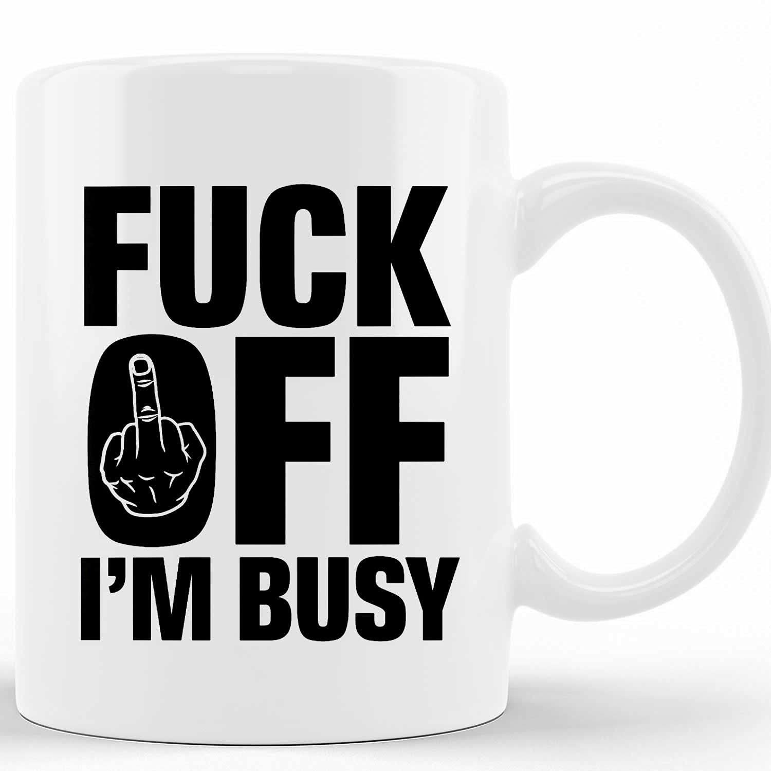 Funny 'Fuck Off I'm Busy' Coffee Mug with Middle Finger Design - 11oz & 15oz Ceramic Novelty Mugs for Office, Home, or Gifts - Perfect for Coffee Lovers Who Need Personal Space