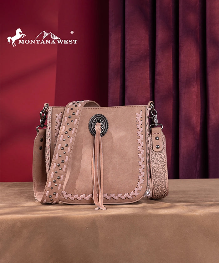 Montana West Genuine Leather Tooled Whipstitch Crossbody Purse for Women - Stylish Handbag for Everyday Use, Travel & Shopping