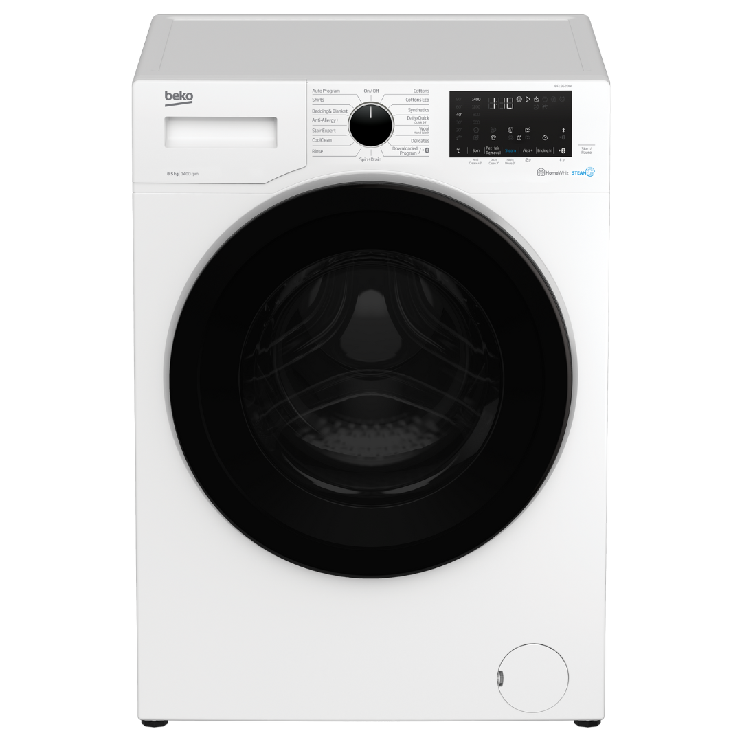 Beko 8.5kg Front Load Washing Machine with SteamCure Technology & Bluetooth Connectivity BFL8520W - Perfect for Small Apartments, Laundry Rooms & Smart Homes