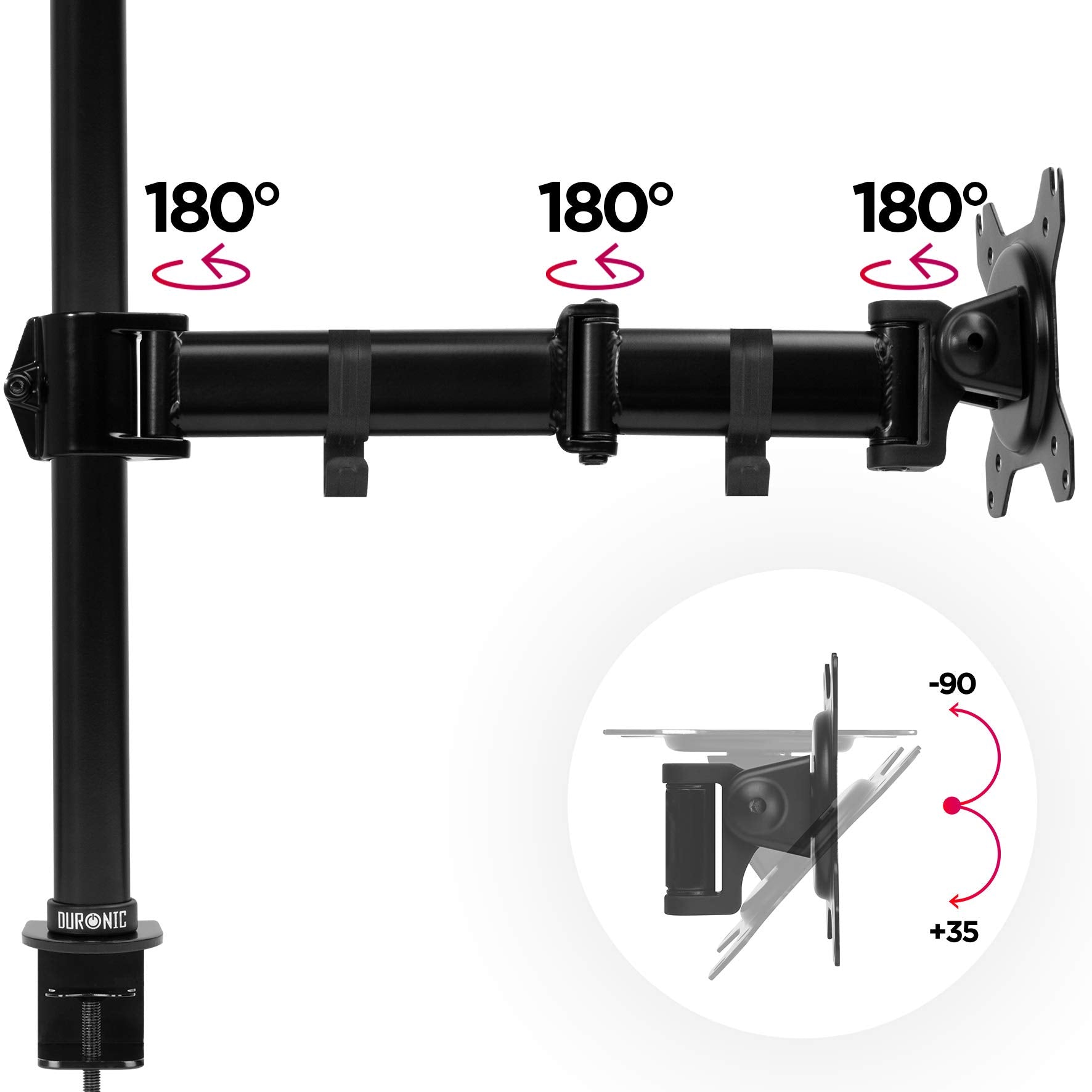 Duronic DM251X3 Single Monitor Arm - Adjustable Height VESA 75/100 Mount Stand for 13-27