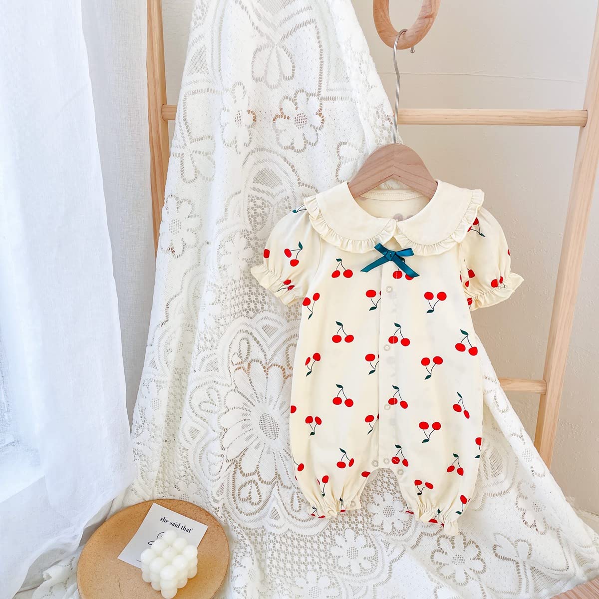 Adorable Baby Girls' Cherry Print Rompers - Soft Cotton Short Sleeve Outfits for Newborns & Infants | Perfect for Summer Playtime, Photo Shoots & Casual Outings