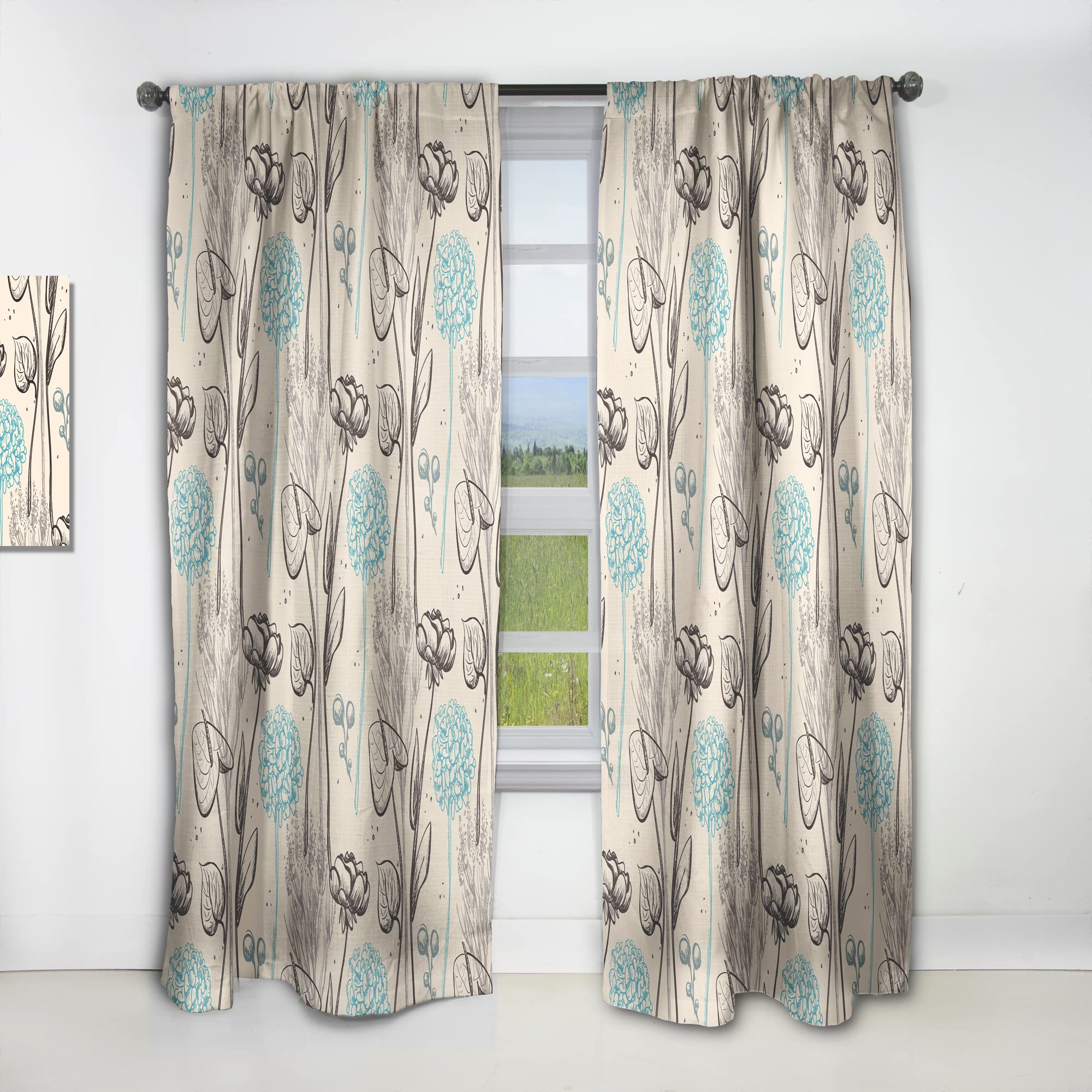 DesignQ Vintage Floral Print Thermal Insulated Curtains - Single Panel 52x63 Inches - Elegant Window Treatments for Bedroom & Living Room | Perfect for Home Decor & Temperature Control