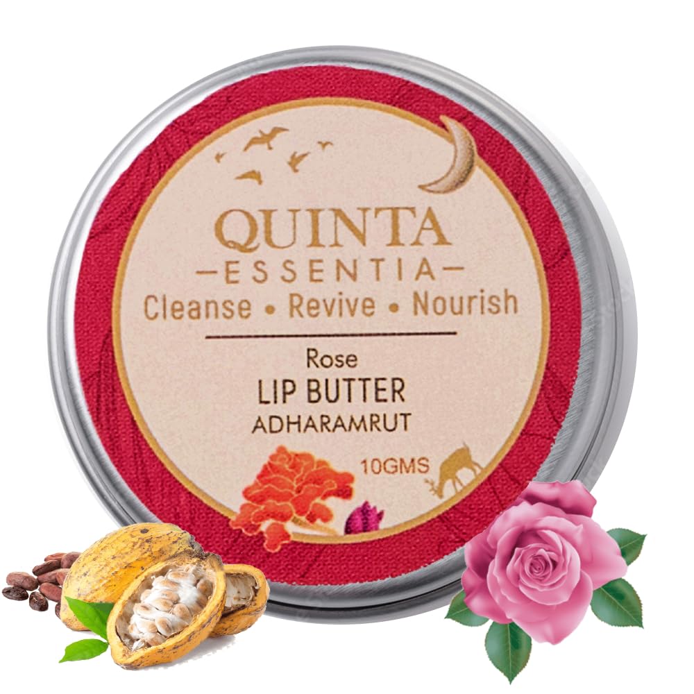 Organic Lip Balm with Rose Oil & Cacao Butter - Quinta Essentia Adharamrut Lip Butter for Dry, Chapped Lips - 10g Moisturizing Lip Care for Men & Women - Perfect for Winter, Travel & Daily Hydration