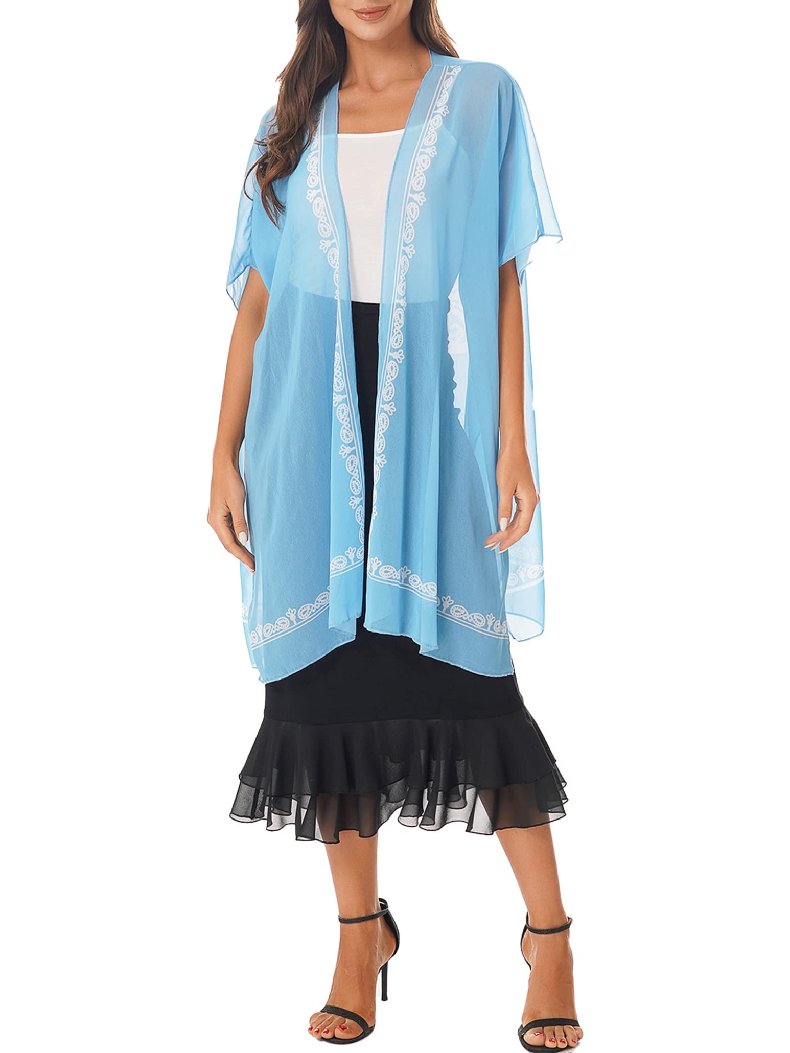 Women's Floral Print Kimono Beach Cover Up - Lightweight Chiffon Cardigan for Swimsuit, Pool, and Summer Outfits | Perfect for Beach, Vacation, and Boho Style