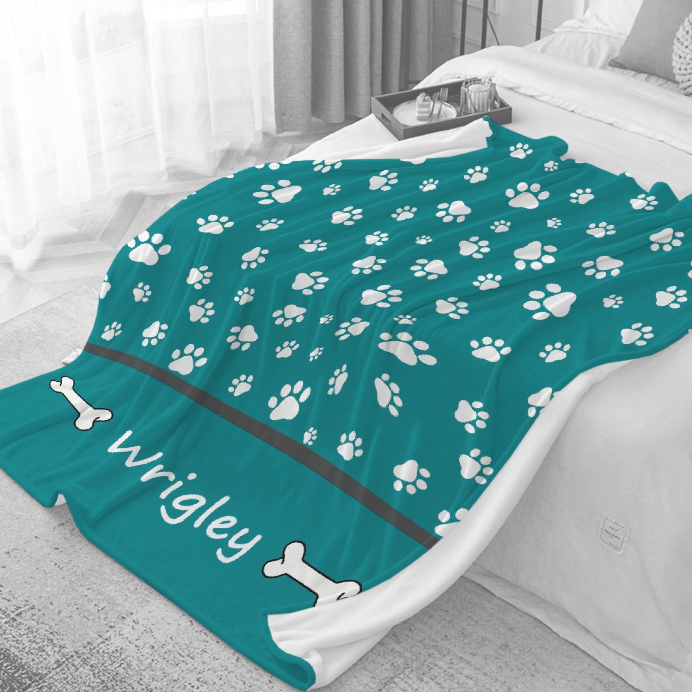 **Custom Photo Throw Blanket with Dog Paws & Name - 60
