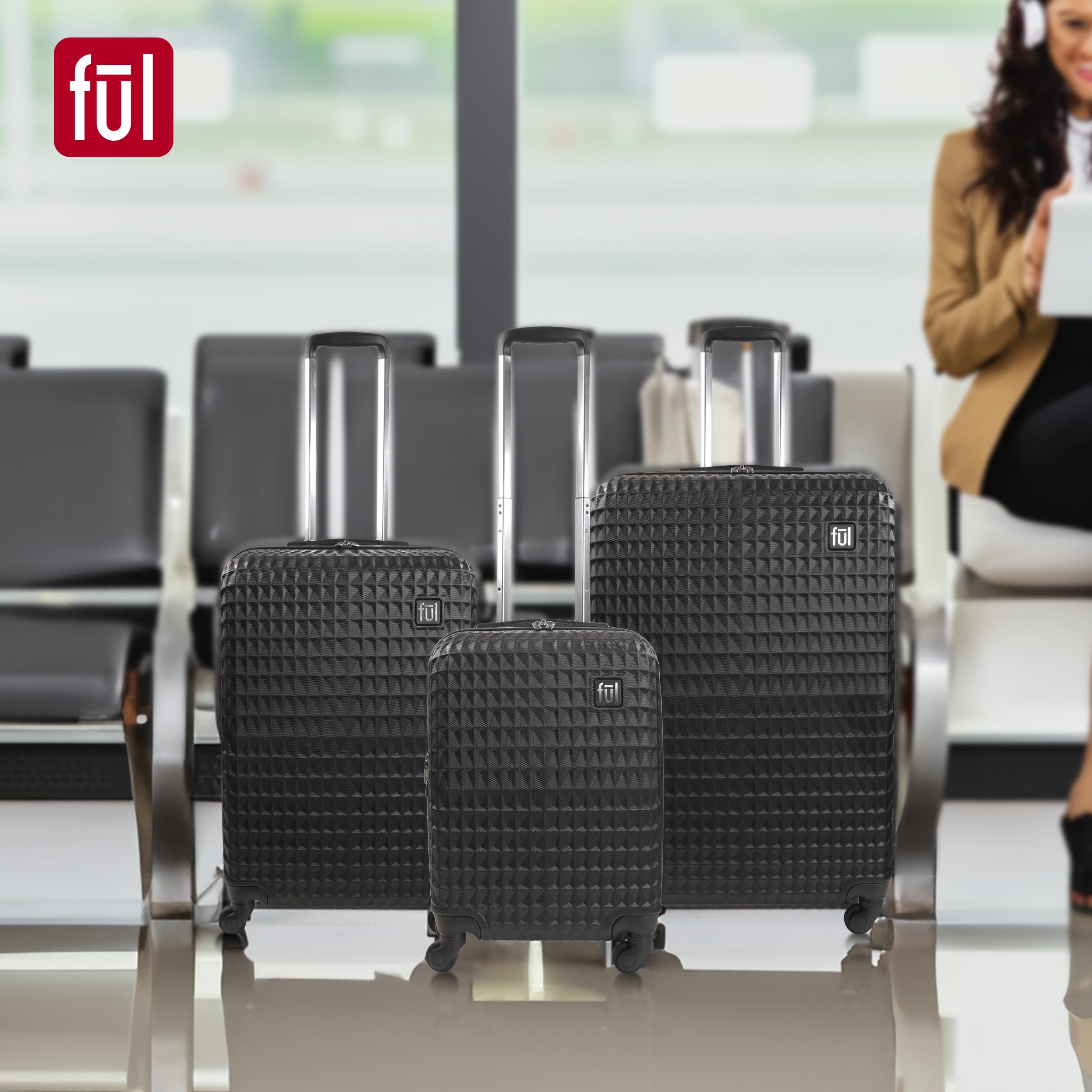 FUL Geo 26 Inch Hardshell Rolling Luggage with 360° Spinner Wheels - Lightweight Expandable Carry On Suitcase for Travel, Business Trips & Weekend Getaways (Black)