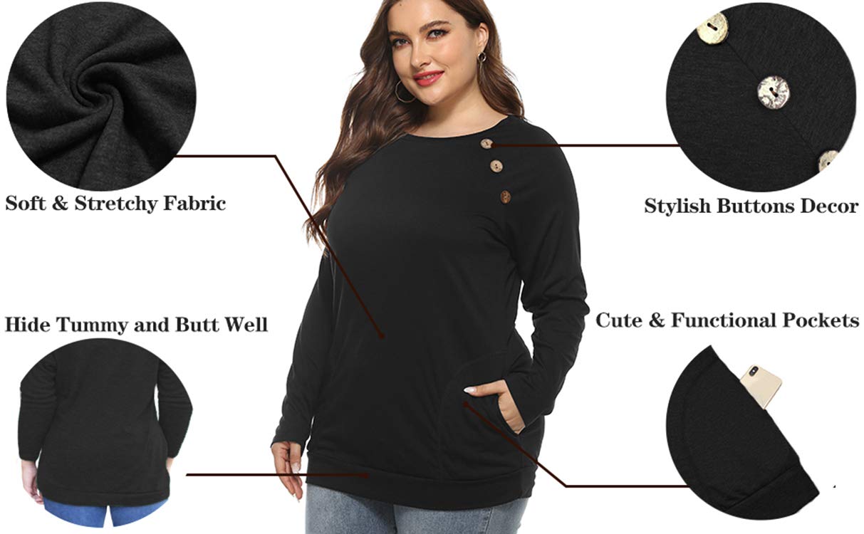 VISLILY Women's Plus Size Long Sleeve Button Down Shirt with Pockets - Casual Comfort Blouse for Work, Office & Everyday Wear