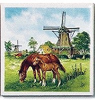 Dutch Landscape Fridge Magnet - Windmill & Colt Design - Colorful Kitchen Decor for Refrigerators, Office & Home Organization