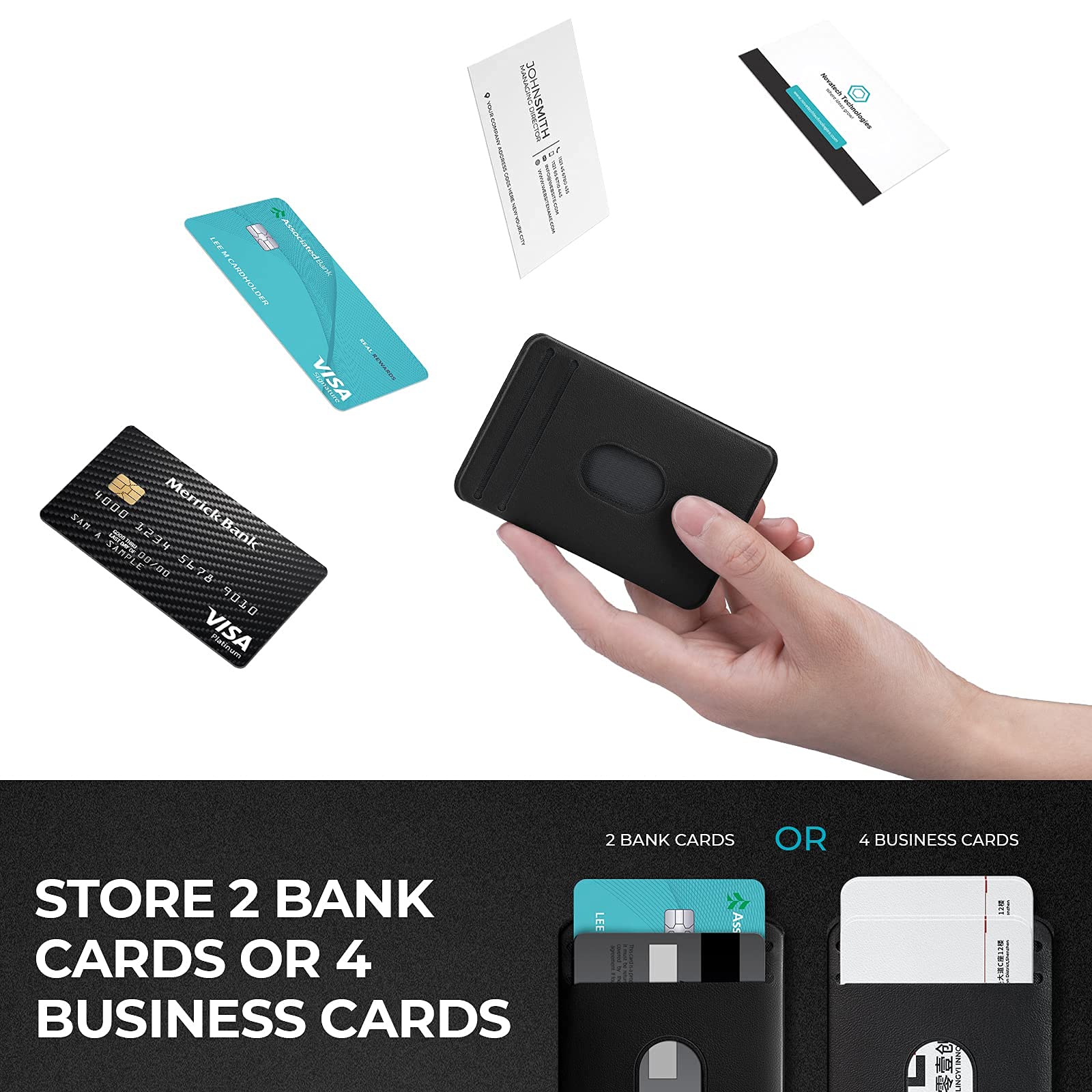 PITAKA MagEZ Card Sleeve 3.0 - Magnetic Stick-on Wallet for iPhone 16/15/14/13 & Galaxy S24/S23/S22 - Slim PU Leather Credit Card Holder with Magsafe Compatibility - Perfect for Business Cards, ID, and Contactless Payments (Black)