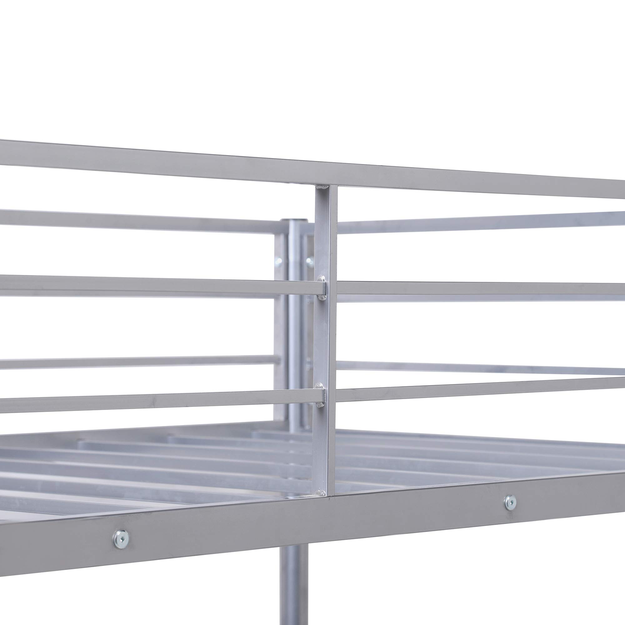 Harper & Bright Designs Twin Size Metal Loft Bed with Desk, Ladder & Guardrails - Sturdy Space-Saving Bed for Kids, Teens & Adults in Silver - Perfect for Small Bedrooms, Dorms & Studio Apartments