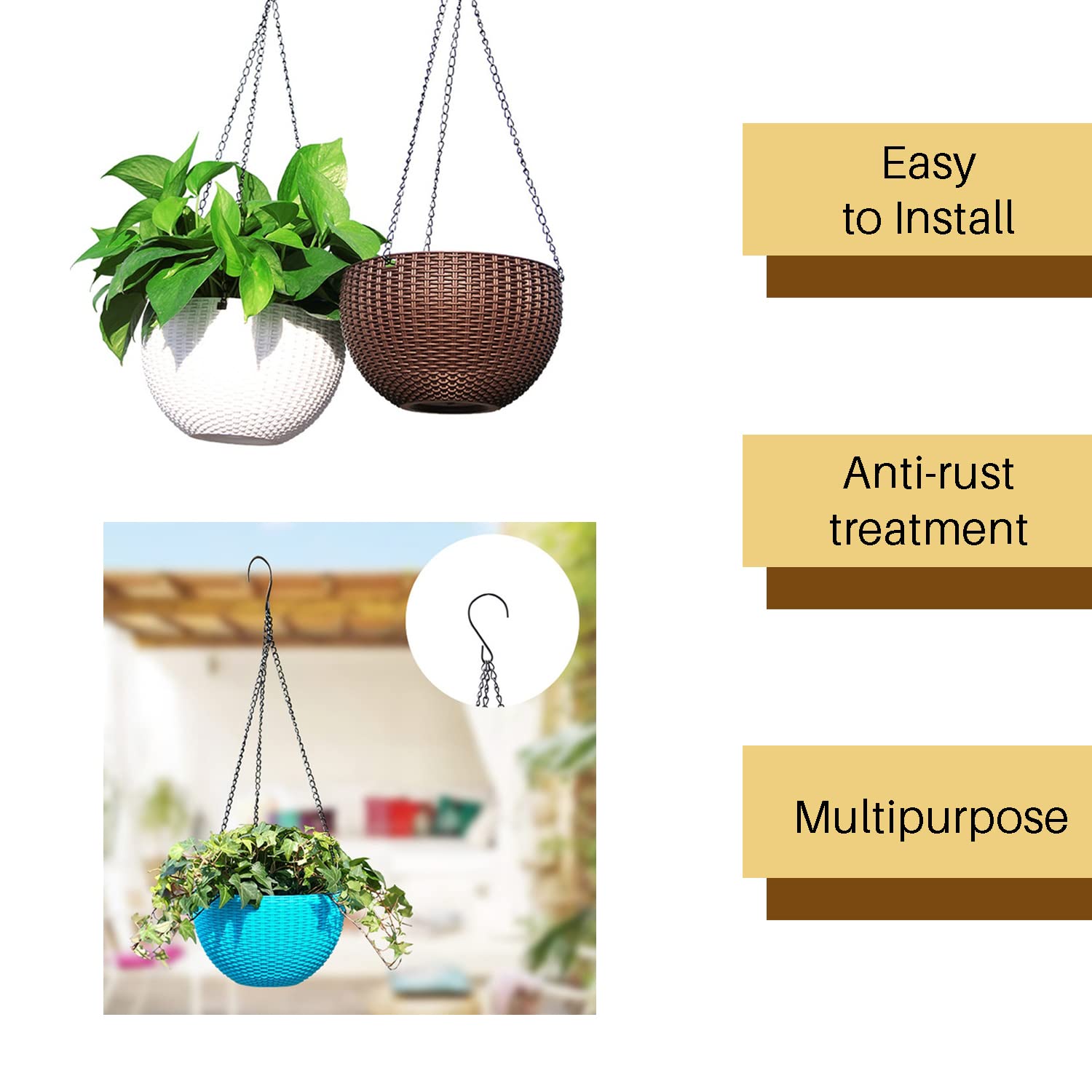 48 Inch Metal Hanging Chains with Hooks - Heavy Duty Garden Plant Hangers for Bird Feeders, Topiary Balls, Lanterns & Wind Chimes - Outdoor & Indoor Decoration for Patio, Balcony and Home Decor (1 Pack)