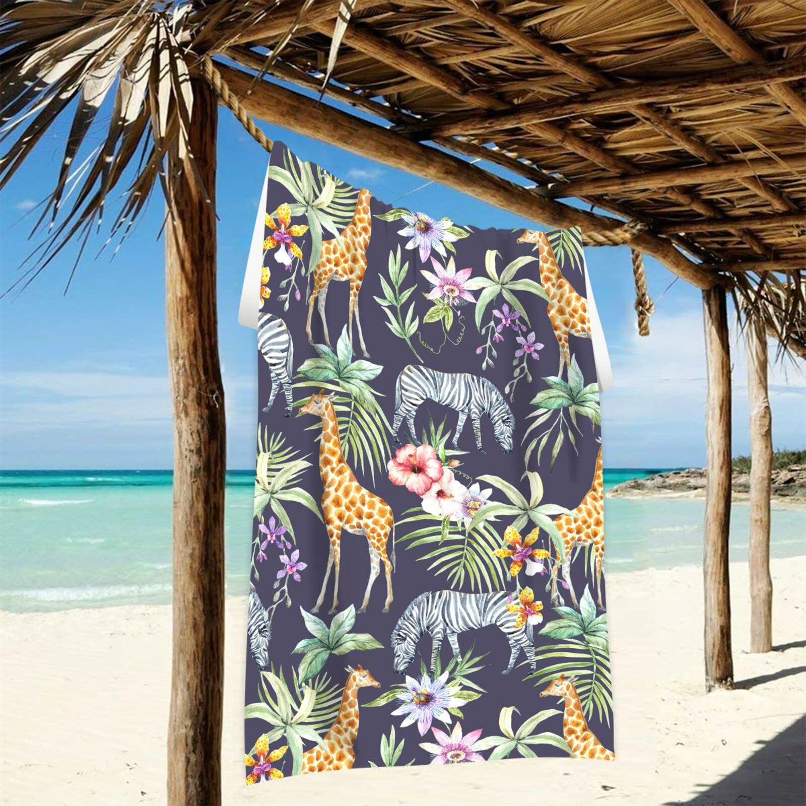 DOMIKING Tropical Palm Leaves Giraffe Zebra Beach Towels - Oversized 74