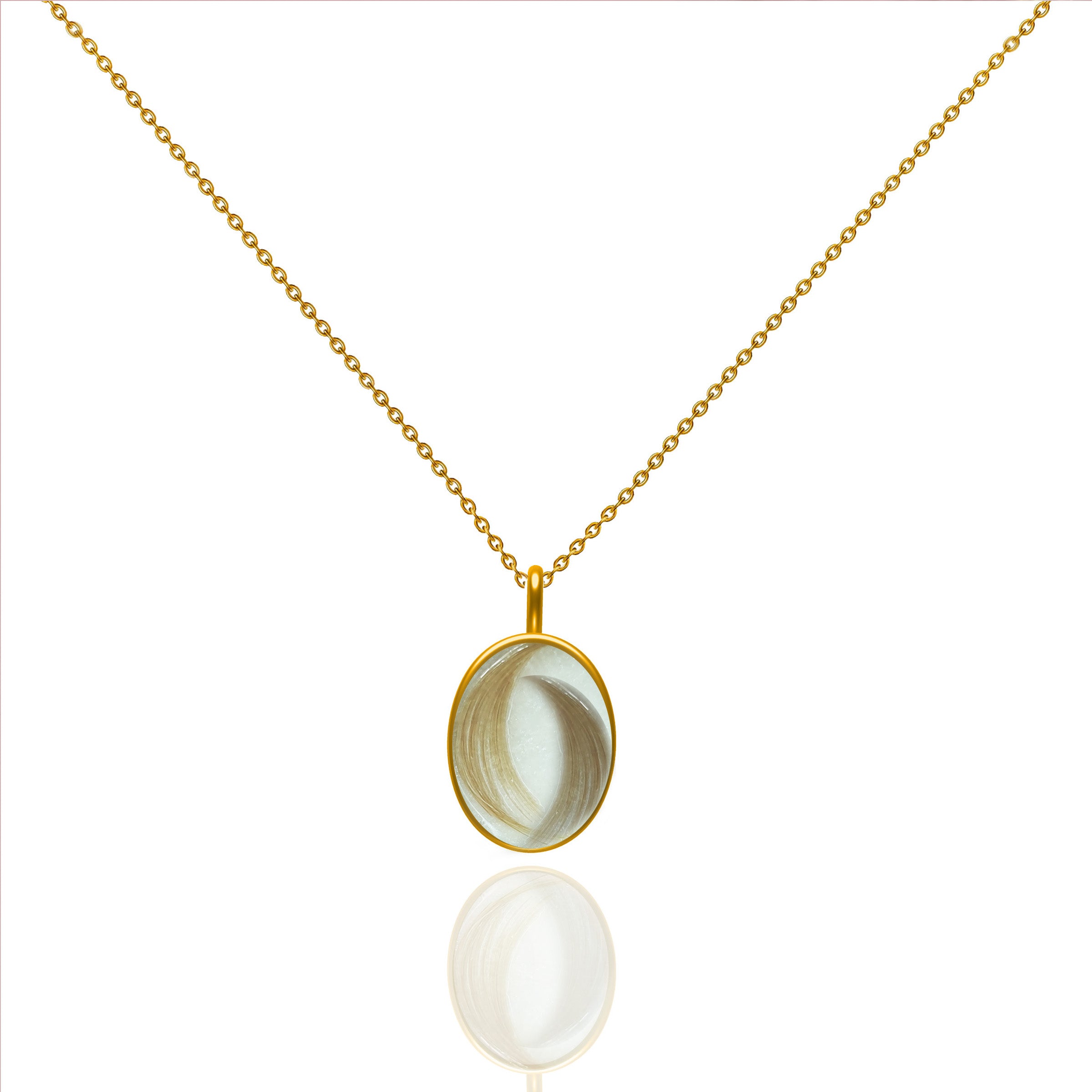 Solid Gold Oval Hair & Fur Memorial Necklace - Elegant Pet Keepsake Jewelry for Ashes, Perfect for Pet Lovers & Memorial Gifts