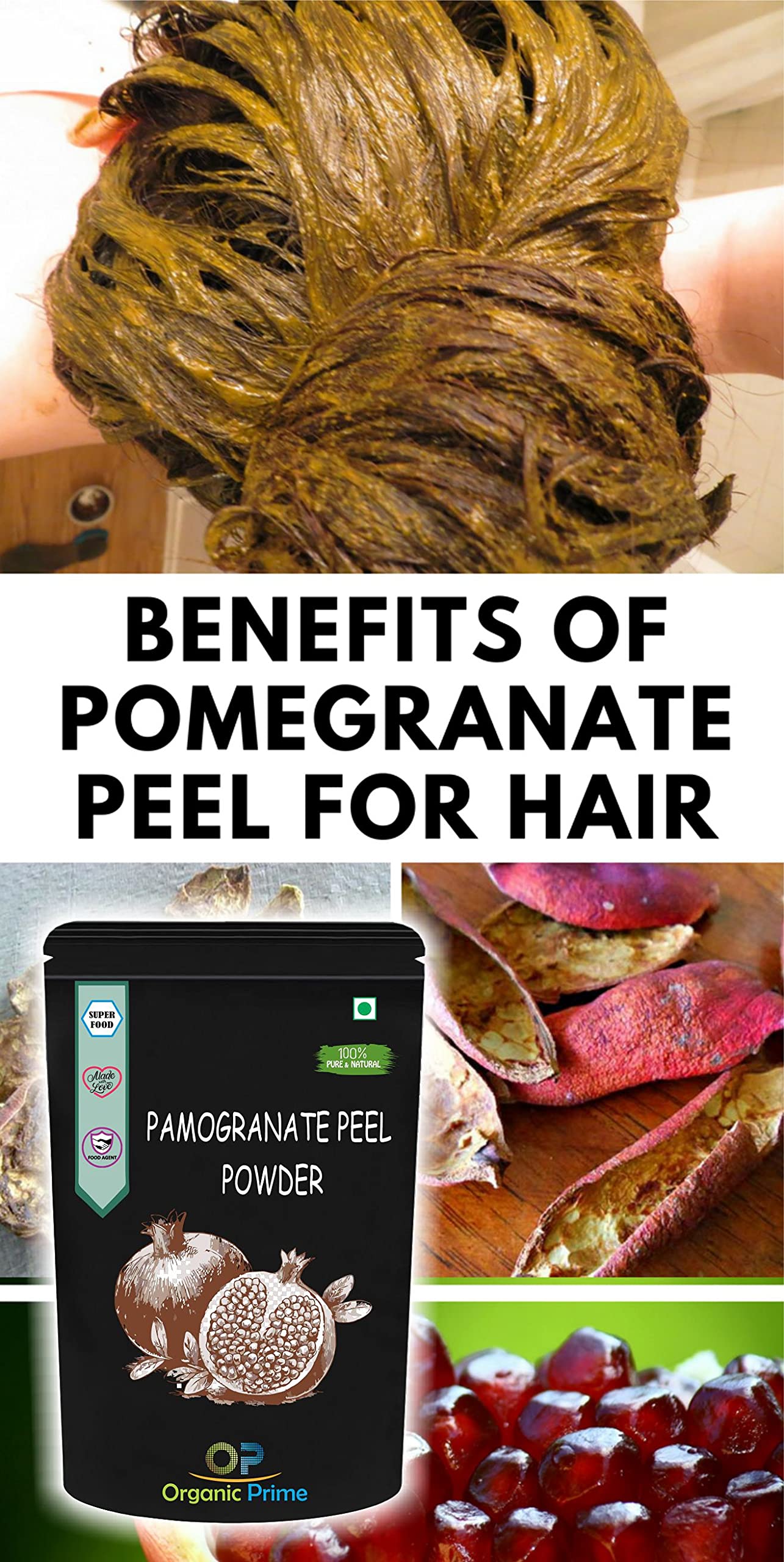Organic Pomegranate Peel Powder (Punica Granatum) 100g - Natural Face Mask, Hair Treatment for Acne & Hair Fall Control | DIY Skincare & Haircare for Glowing Skin & Healthy Hair