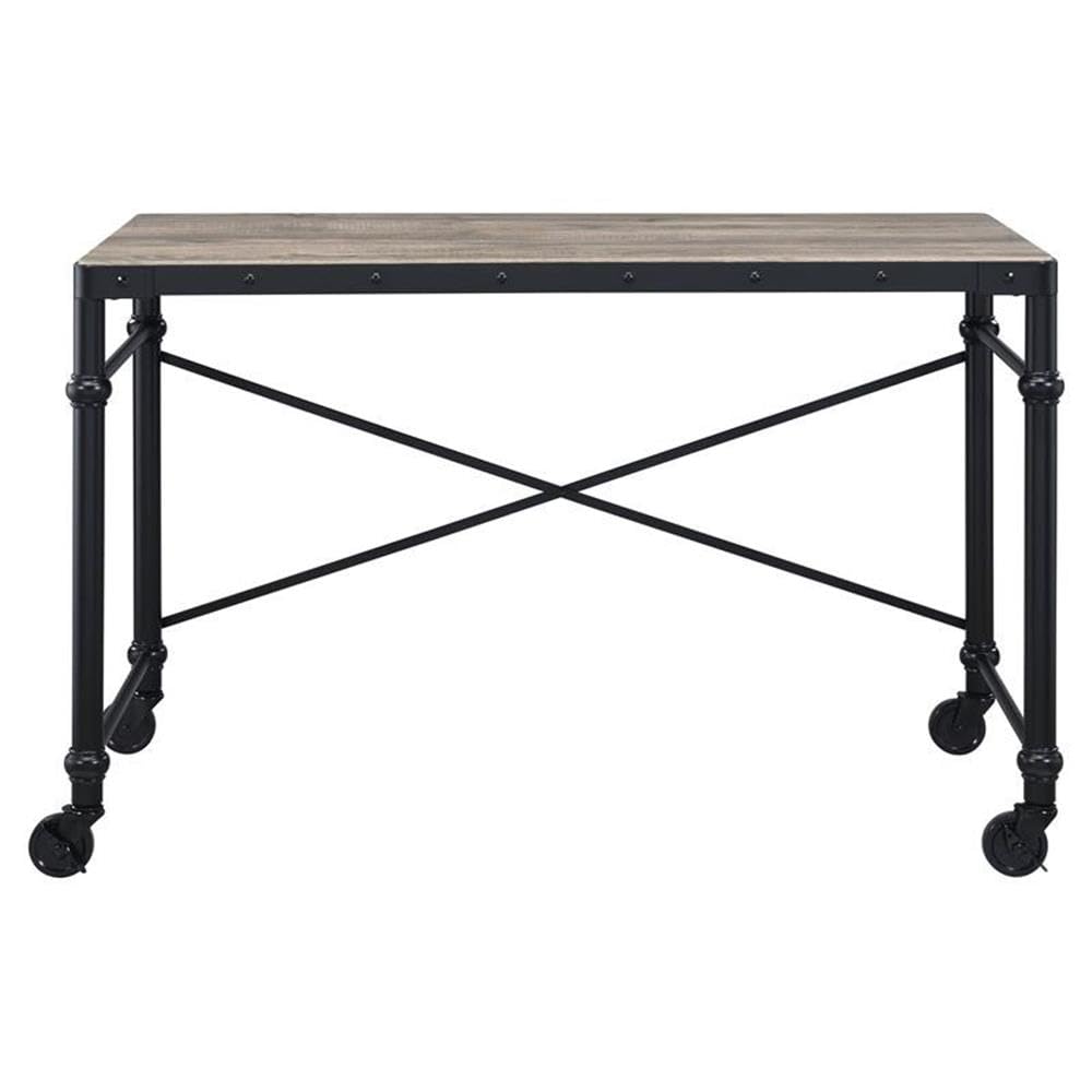 Acme Oklarth Rustic Oak & Black Wooden Rolling Writing Desk - Perfect for Home Office, Study Room & Small Spaces