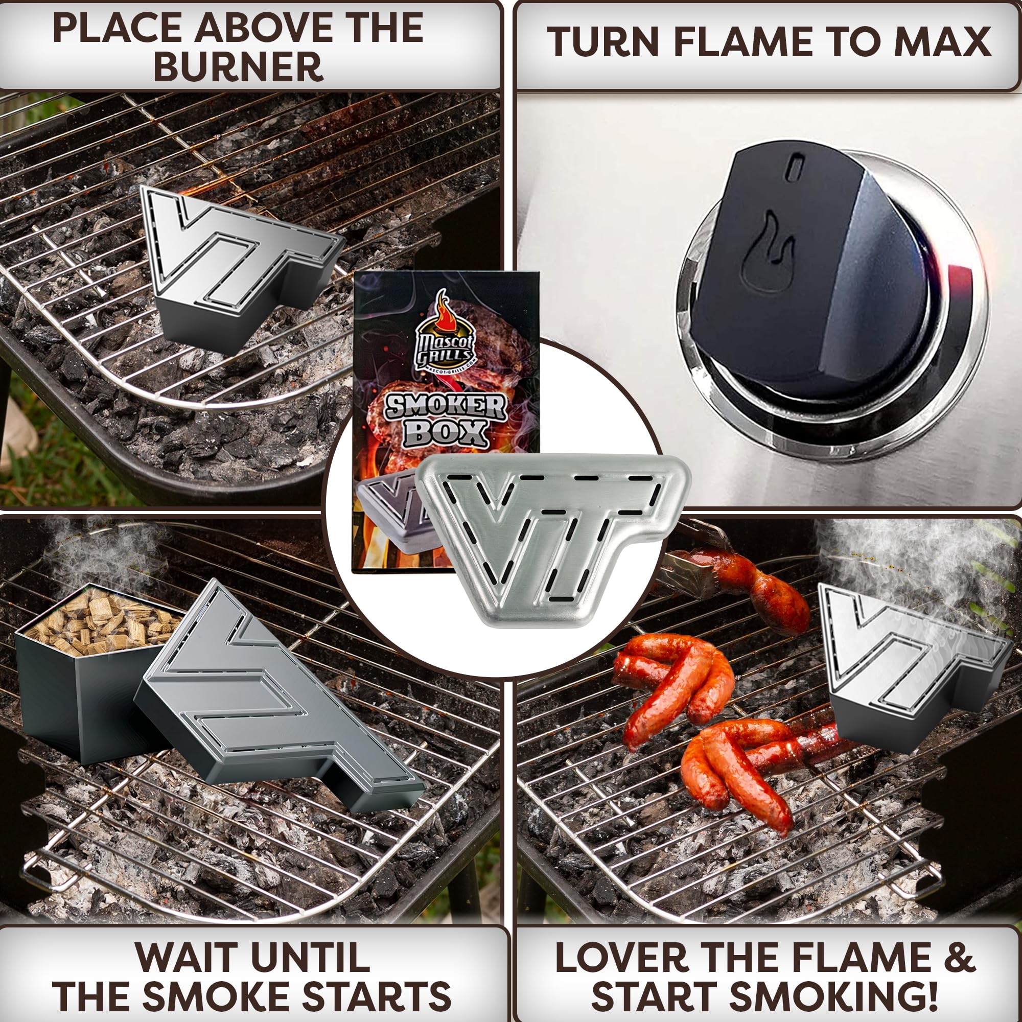 Virginia Tech Stainless Steel Wood Chip Smoker Box for BBQ - Premium Grill Accessory for Gas, Charcoal & Kamado Grills - Perfect for Smoking Meats, Fish & Vegetables in Backyard Cookouts & Camping Trips