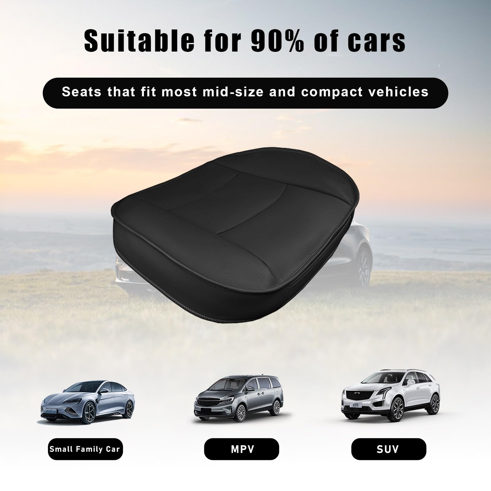 Premium PU Leather Car Seat Bottom Cover - Universal Anti-Slip Seat Protector Pad for Sedan, SUV & Truck - Protects Against Wear & Stains (Black) | Perfect for Daily Commute, Road Trips & Long Drives