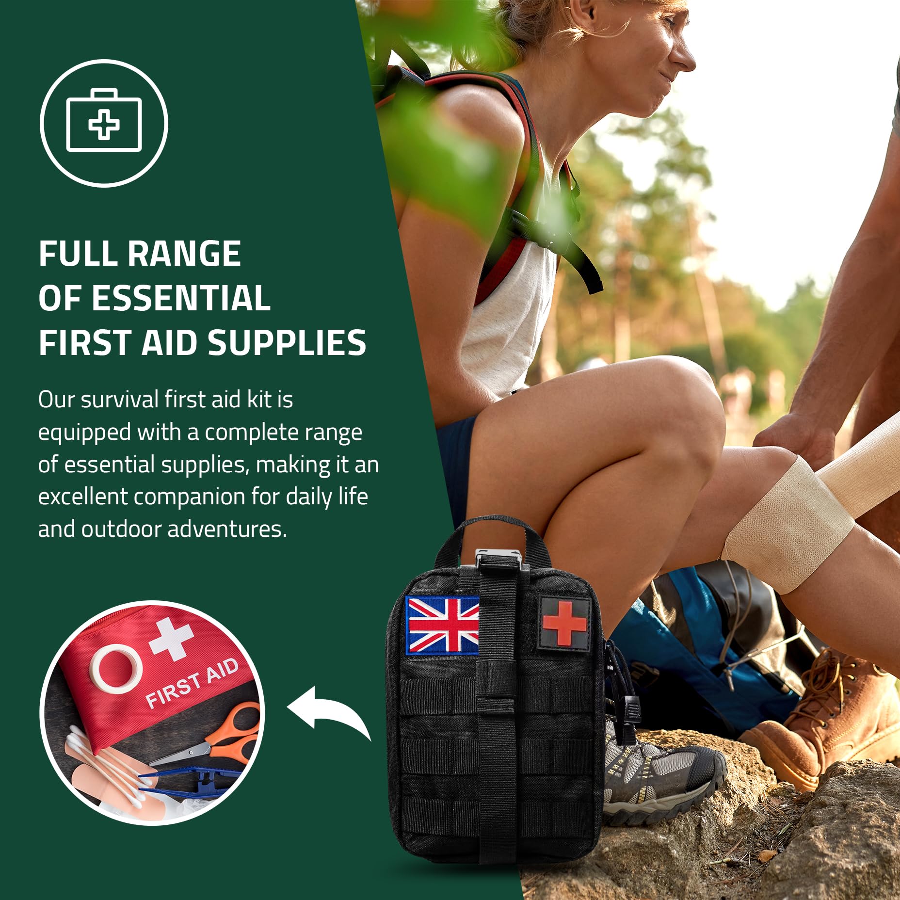 Professional Emergency Survival Kit & First Aid Kit for Outdoor Adventures - Camping, Hiking, Hunting Gear with MOLLE System | Perfect for Wilderness Survival & Disaster Preparedness