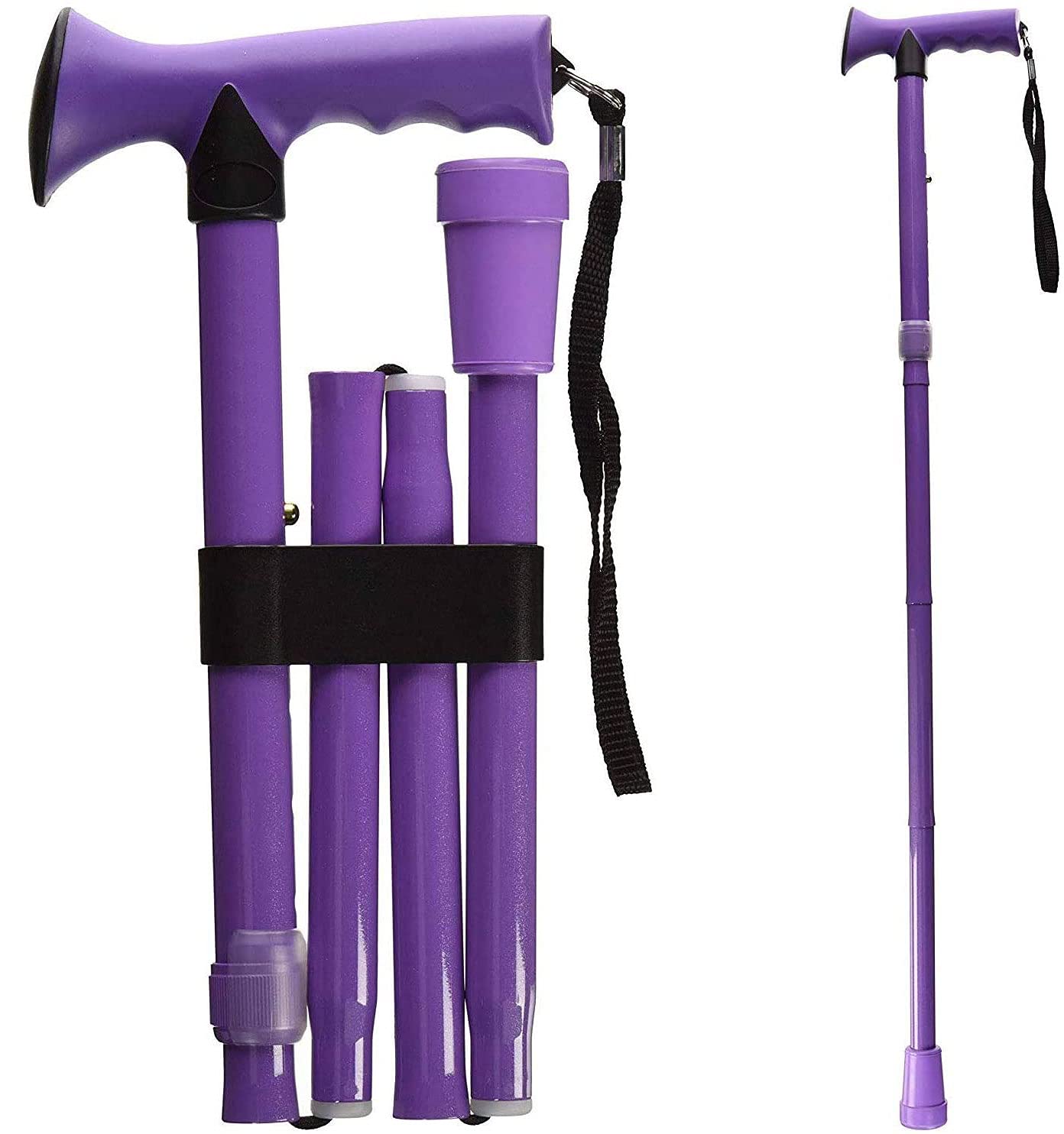 **HealthSmart Adjustable Folding Walking Cane with Soft Comfort Grip - Collapsible & Lightweight for Seniors & Travel - Lavender (Ideal for Hiking, Shopping & Daily Support)**