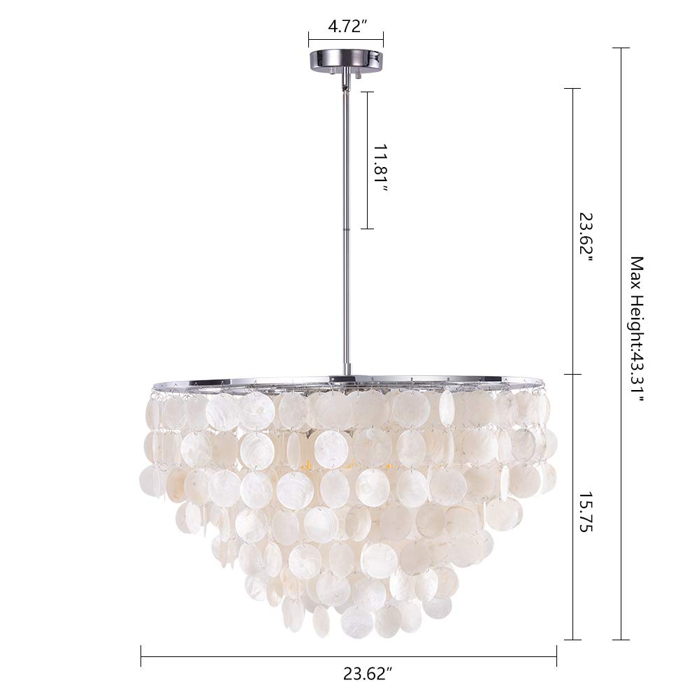 Natural Capiz Shell Chandelier - 6-Light Coastal Modern Pendant Lighting, 24