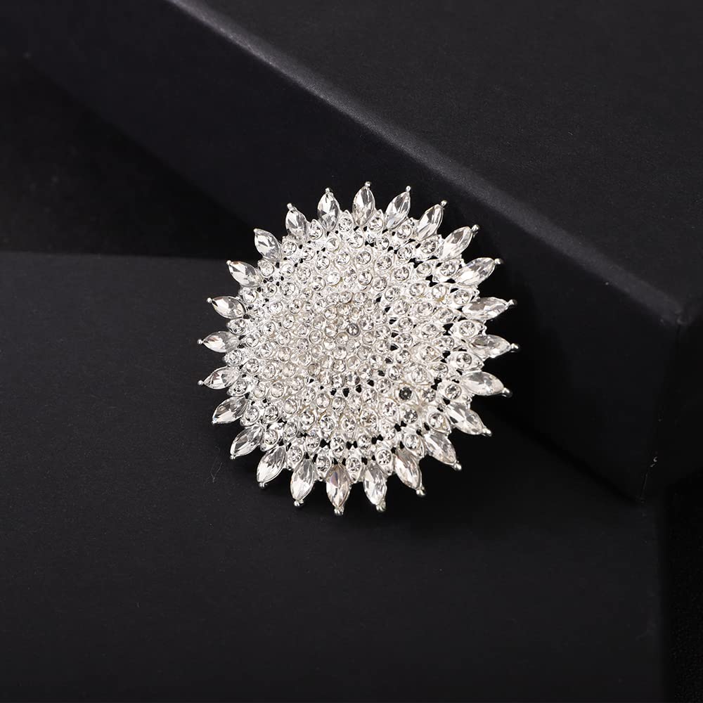YERTTER Boho Silver Thick Big Round Gemstone Ring - Adjustable Crystal Ethnic Statement Ring for Women - Vintage Rhinestone Band Jewelry for Wedding, Brides, Party & Special Occasions (Silver)