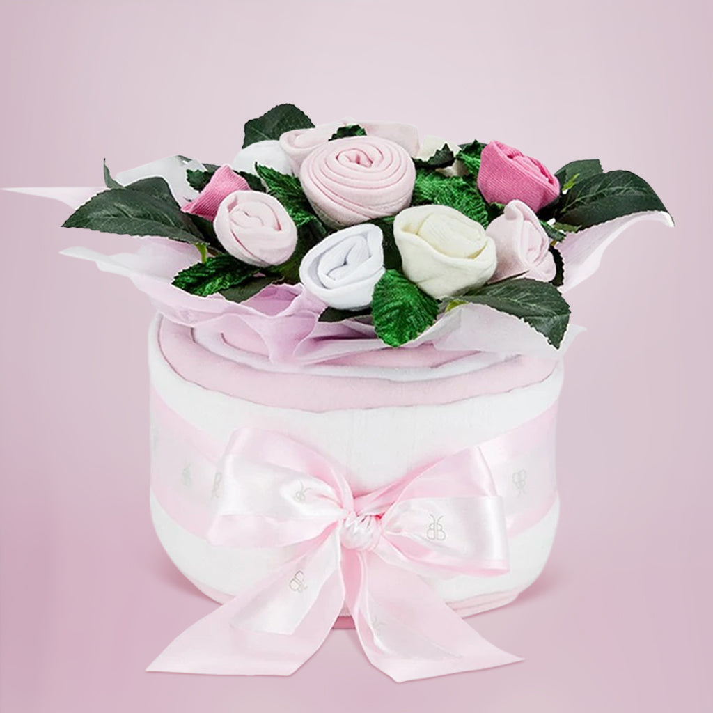 Baby Girl Welcome Cake - Adorable Pink Floral Design for Newborn Celebrations, Baby Showers & Gender Reveal Parties