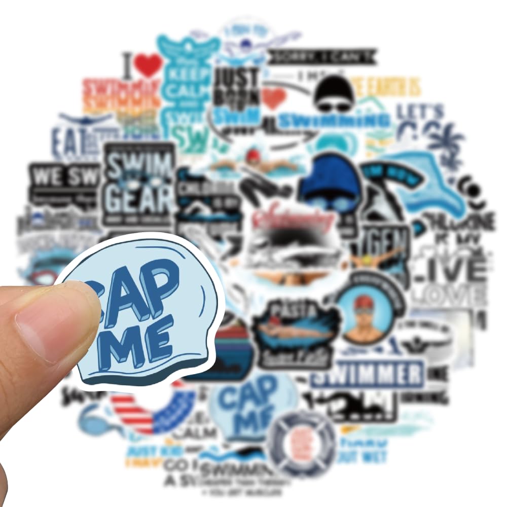 50 PCS Waterproof Swimming Stickers - Vinyl Aesthetic Decals for Swimmers | Durable Sport Stickers for Water Bottles, Laptops, Suitcases, Skateboards & Cars | Perfect Gift for Swimmers, Adults, Teens & Kids | Great for Pool Parties, Swim Meets & Water Sports Enthusiasts