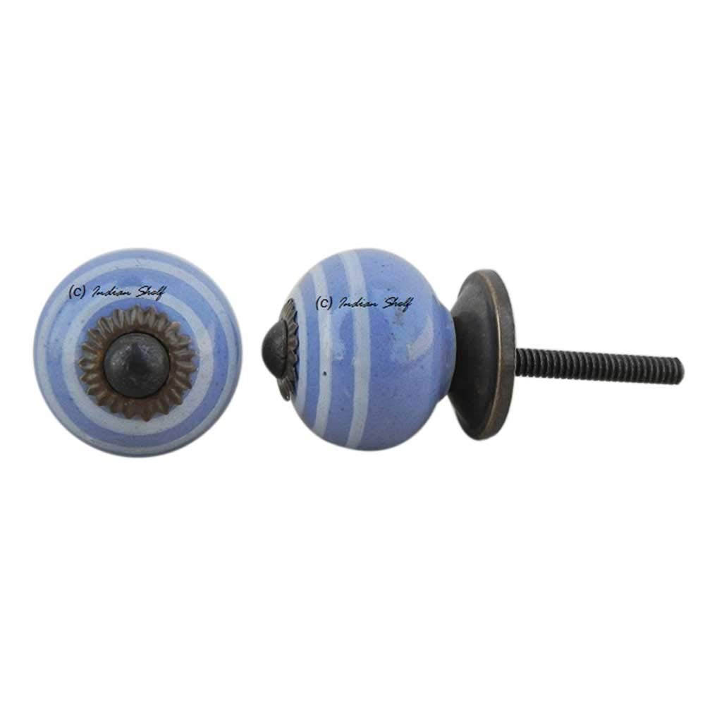 4-Piece Ceramic Blue Stripe Drawer Knobs - Elegant Kitchen Cabinet Hardware & Dresser Pulls for Home Decor - Perfect for Cabinets, Dressers, and Chests