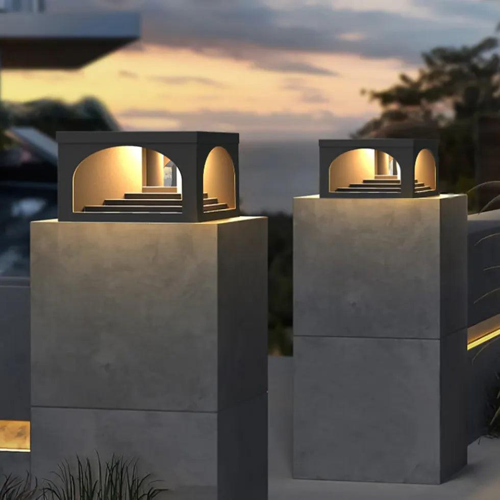 Square Solar Outdoor Column Headlight - Waterproof LED Garden Light for Terrace, Patio, Pathway, and Driveway Lighting - Auto On/Off at Night