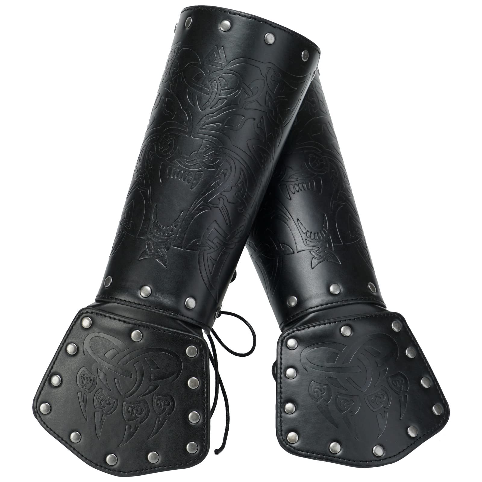 JAOYU Medieval Leather Bracer Set - 2PCS Viking Armor Vambrace Wrist Guards for LARP, Cosplay & Renaissance Faires - Premium Leather Gauntlets for Historical Reenactment & Fantasy Costumes