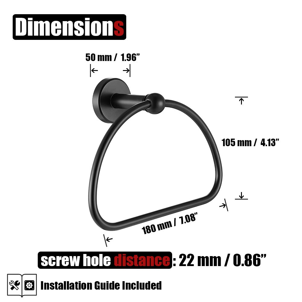 Matte Black Stainless Steel Towel Ring - 7