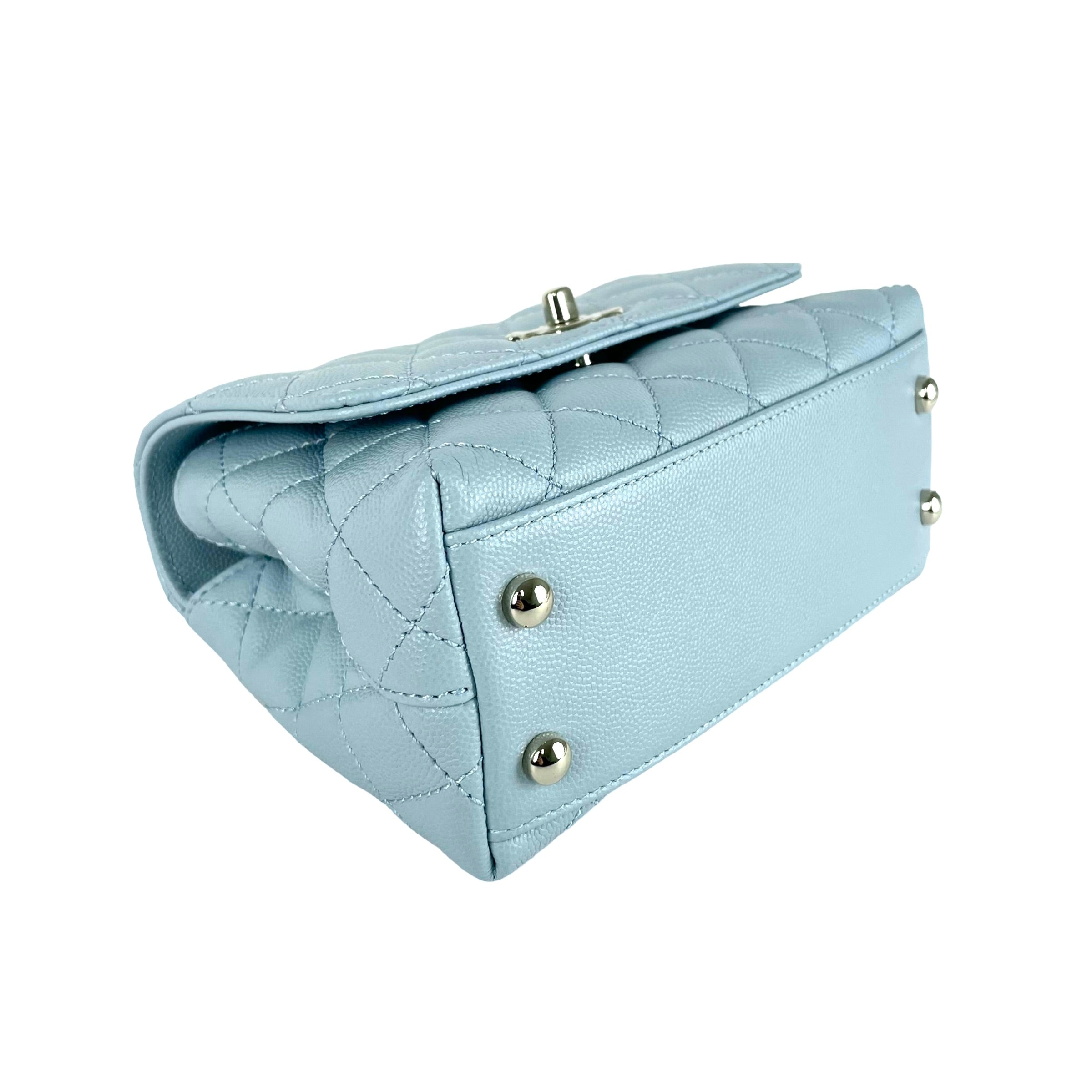 Chanel Mini Coco Handle Bag in Light Blue - Luxury Crossbody Shoulder Bag for Women, Perfect for Parties, Dates & Everyday Use