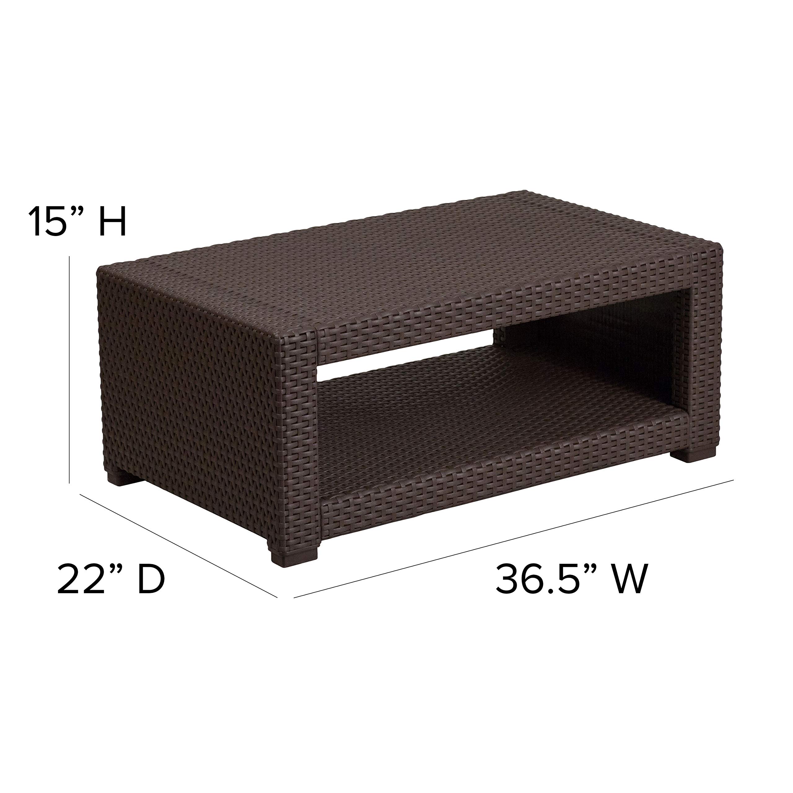 Chocolate Brown Faux Rattan Coffee Table - Modern Wicker Style Living Room Furniture for Home Decor & Outdoor Patio Use