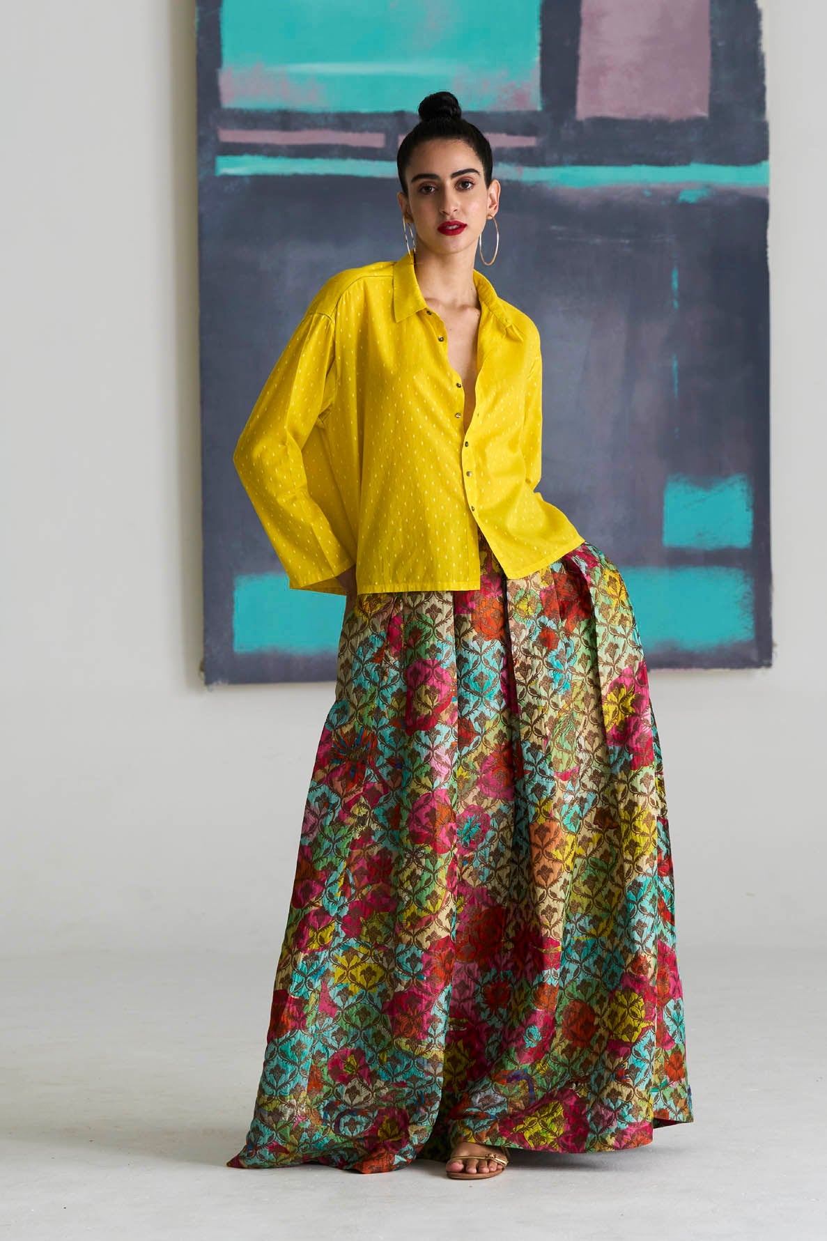 Classic Cropped Shirt for Women - 100% Cotton Dobby Fabric in Sunny Yellow - Perfect for Casual Outings, Summer Parties & Beach Vacations