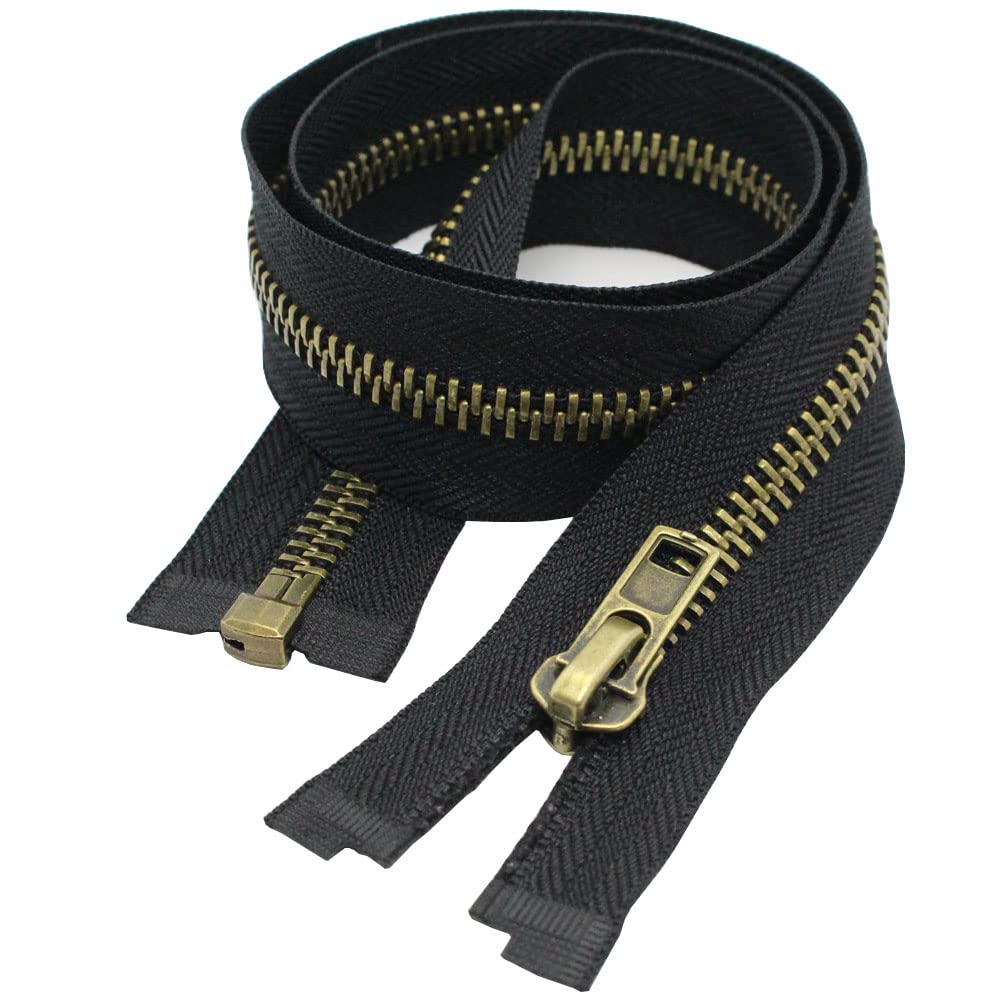 Antique Brass Heavy Duty Metal Zipper #8 8 Inch Right Handed Separating Jacket Zipper for Men's Coats & Jackets - Perfect for Sewing, DIY Projects & Outerwear Repair