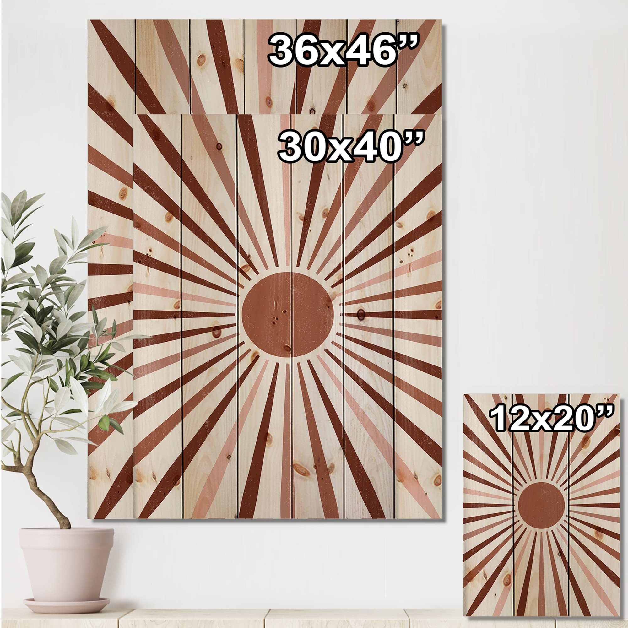 Modern Geometric Sun Wood Wall Art - Brown Contemporary Wooden Wall Decor, Large Pine Wood Panels with Radiant Design - Perfect for Living Room, Bedroom & Office Decor