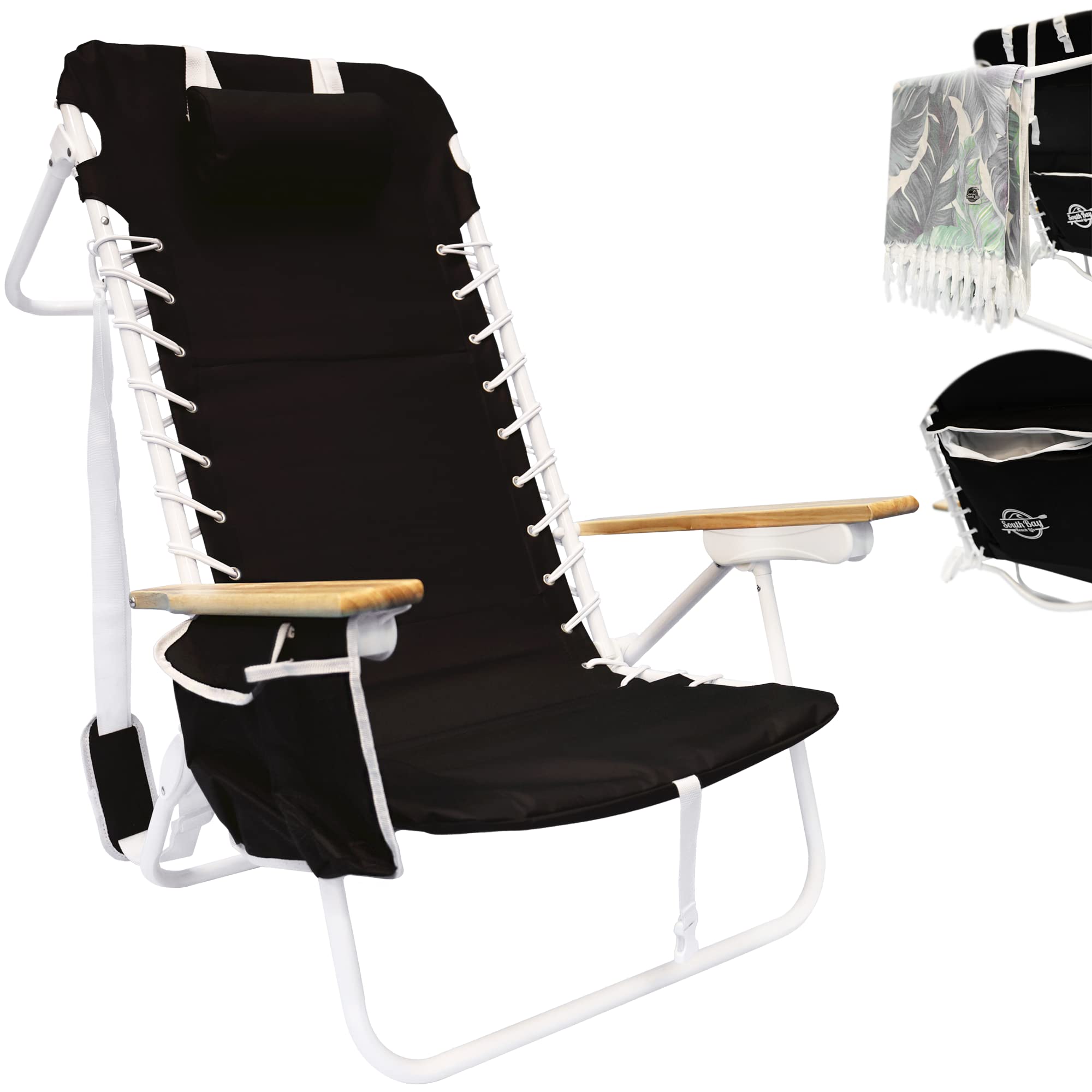 Premium Beach Chair with XL Rust-Proof Aluminum Frame & Built-In Cooler - Portable, 4-Position Reclining for Ultimate Comfort - Perfect for Beach, Poolside, Camping & Outdoor Relaxation