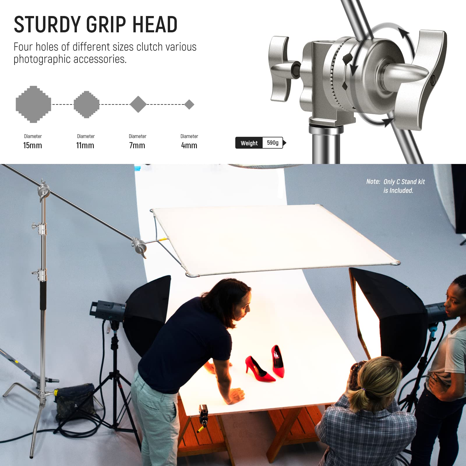 NEEWER Professional C Stand with Boom Arm - 100% Stainless Steel Heavy Duty Photography Light Stand, 10.8ft Max Height with Air Cushion & 4.2ft Holding Arm for Studio Lighting, Softbox, Reflector - Perfect for Photography Studios, Video Production, and Film Sets