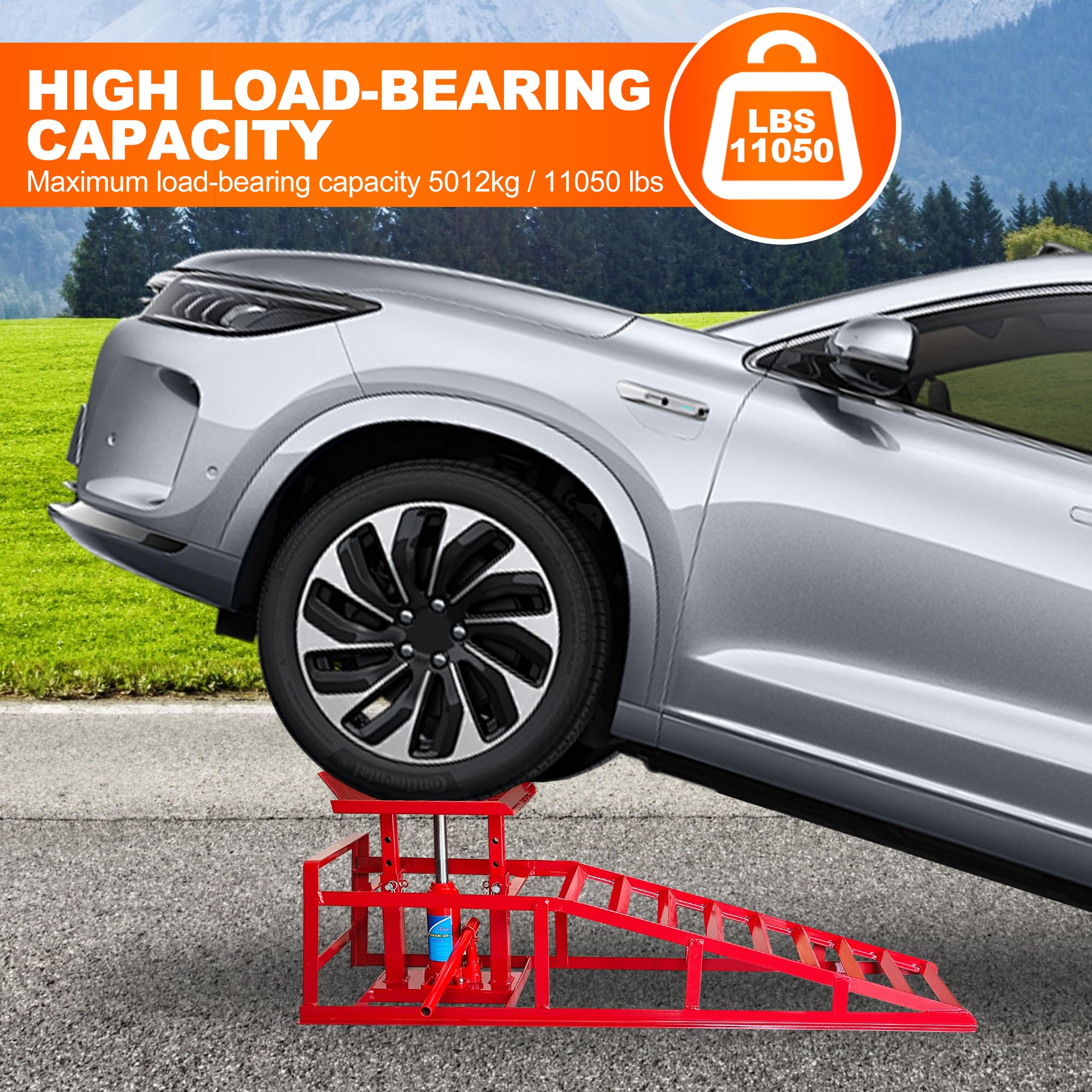 2 Pack Heavy Duty Hydraulic Car Ramps 11050LBS Capacity (5 Ton) - 9