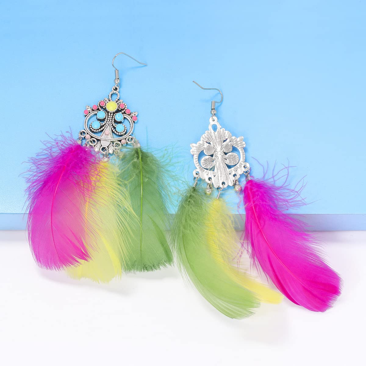 Handmade Mardi Gras Feather Dangle Earrings for Women - Natural Feather Carnival Jewelry & Holiday Accessories | Perfect for Parties, Festivals & Costume Events