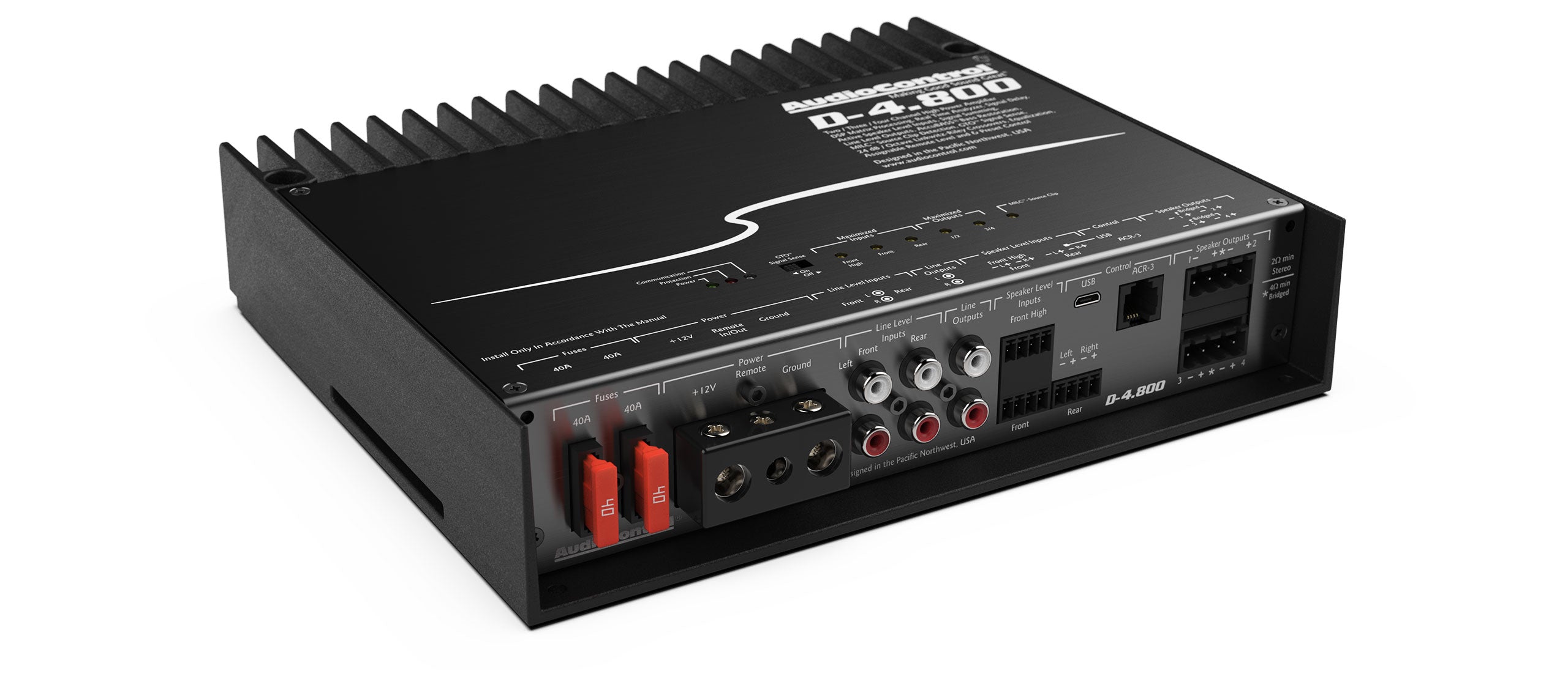 Audiocontrol D 4.800 High Power 4 Channel DSP Matrix Amplifier with Accubass® - Premium Car Audio System for Enhanced Sound Quality in Vehicles